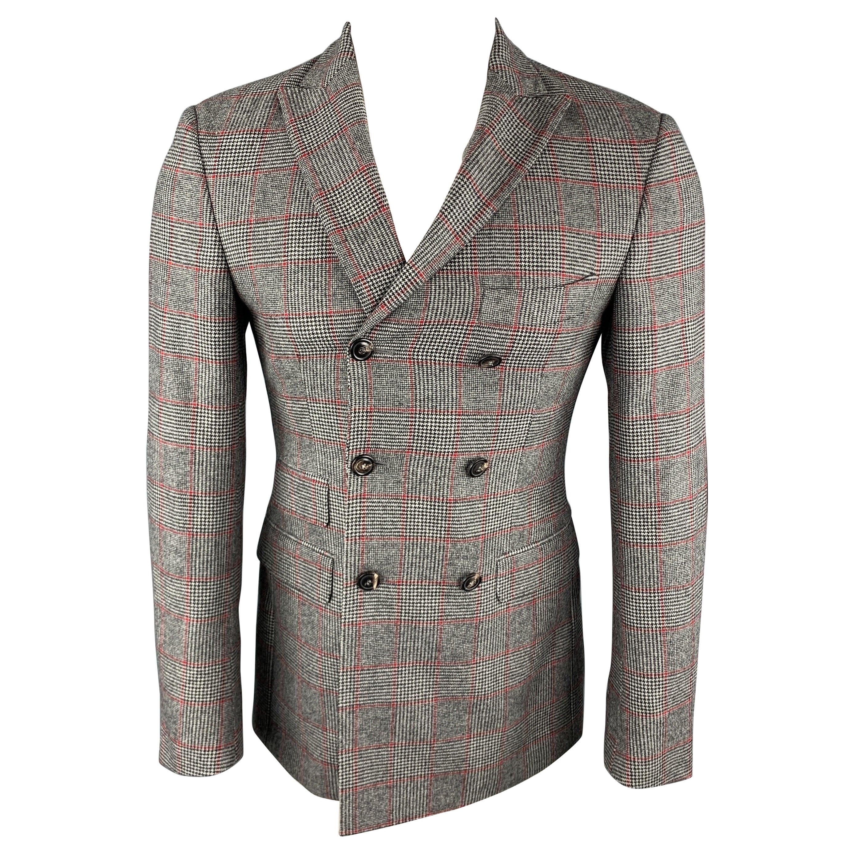 MICHAEL BASTIAN Größe 36 Schwarz-Weiß karierter Wollmantel mit Spitzenrevers-Sportmantel im Angebot