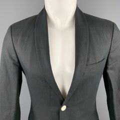 MICHAEL BASTIAN Size 36 Navy Linen / Cotton Shawl Collar Sport Coat