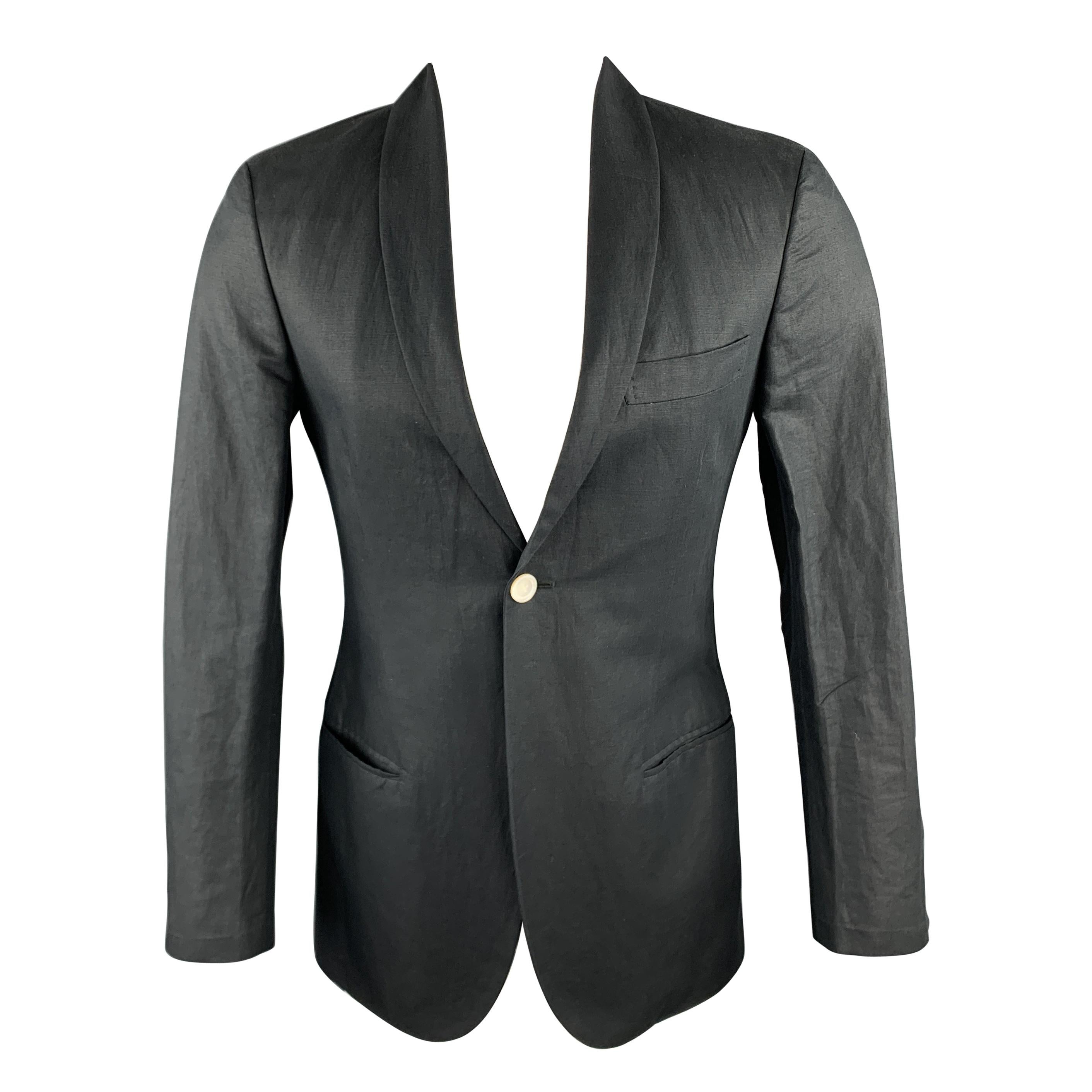 MICHAEL BASTIAN Size 36 Navy Linen / Cotton Shawl Collar Sport Coat