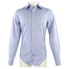 MICHAEL BASTIAN Size 38 Blue Quilted Cotton Spread Collar Long Sleeve Shirt