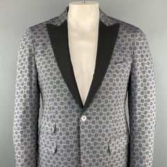MICHAEL BASTIAN Size 40 Grey Print Linen Peak Lapel Sport Coat