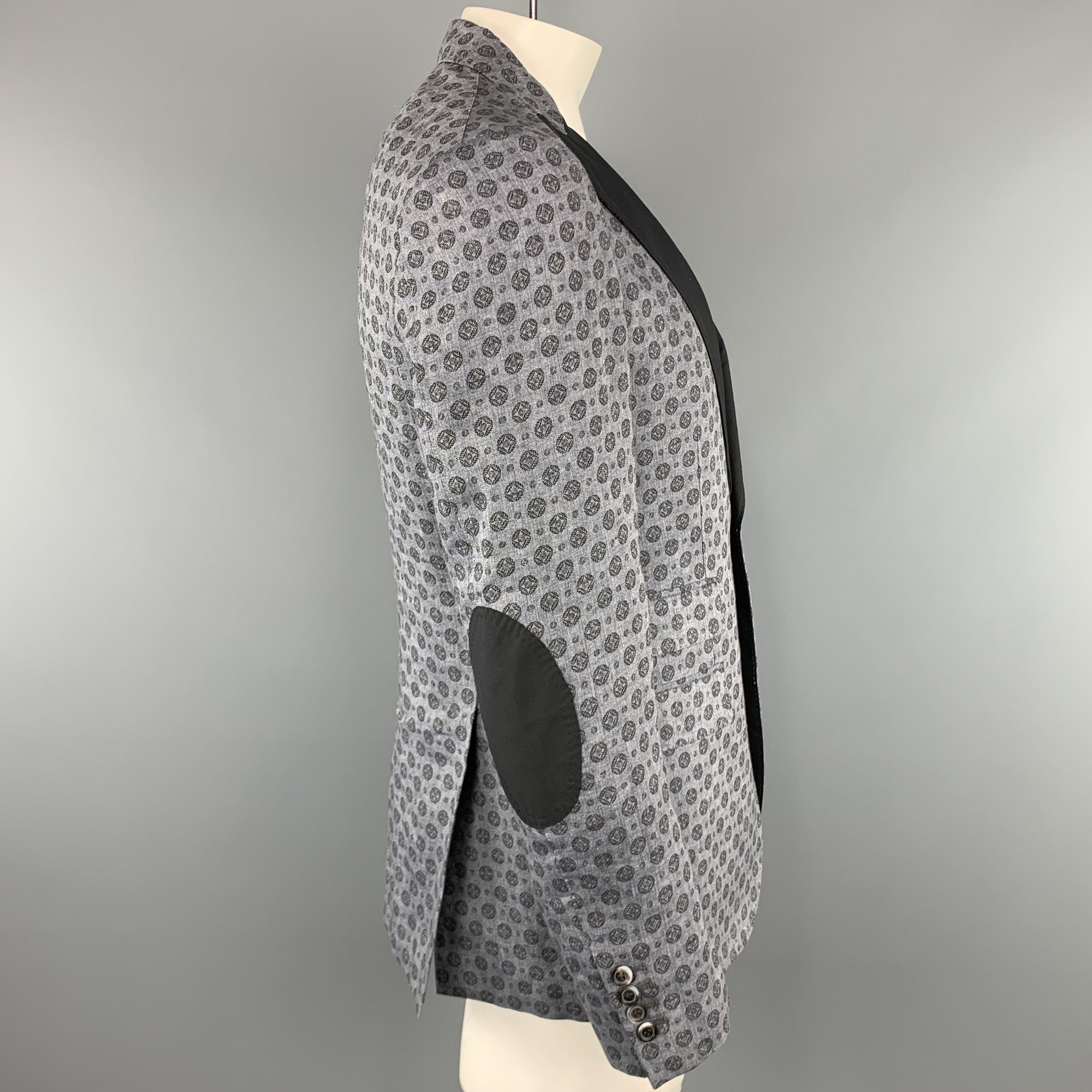 MICHAEL BASTIAN Size 40 Grey Print Linen Peak Lapel Sport Coat In Good Condition For Sale In San Francisco, CA