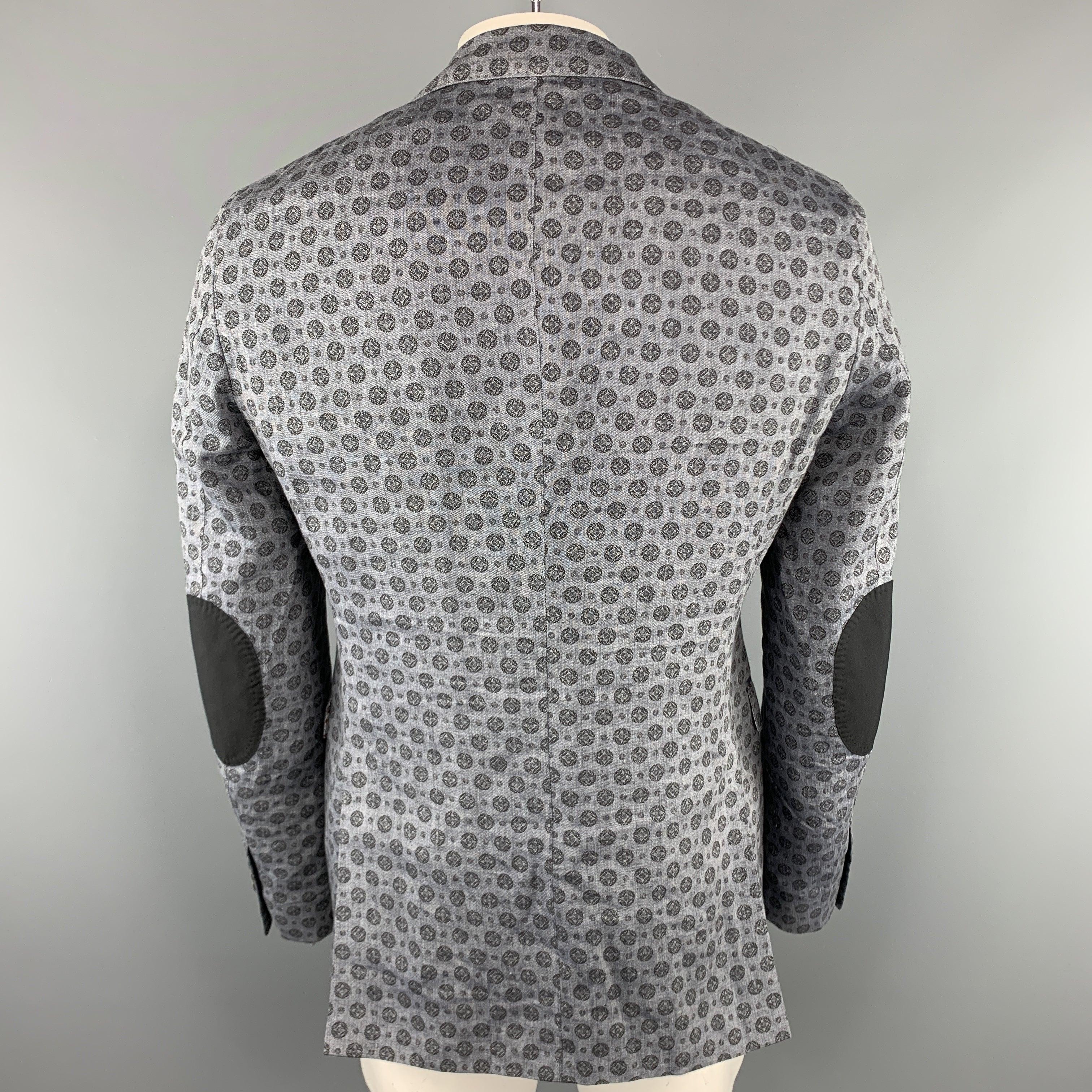 Men's MICHAEL BASTIAN Size 40 Grey Print Linen Peak Lapel Sport Coat For Sale