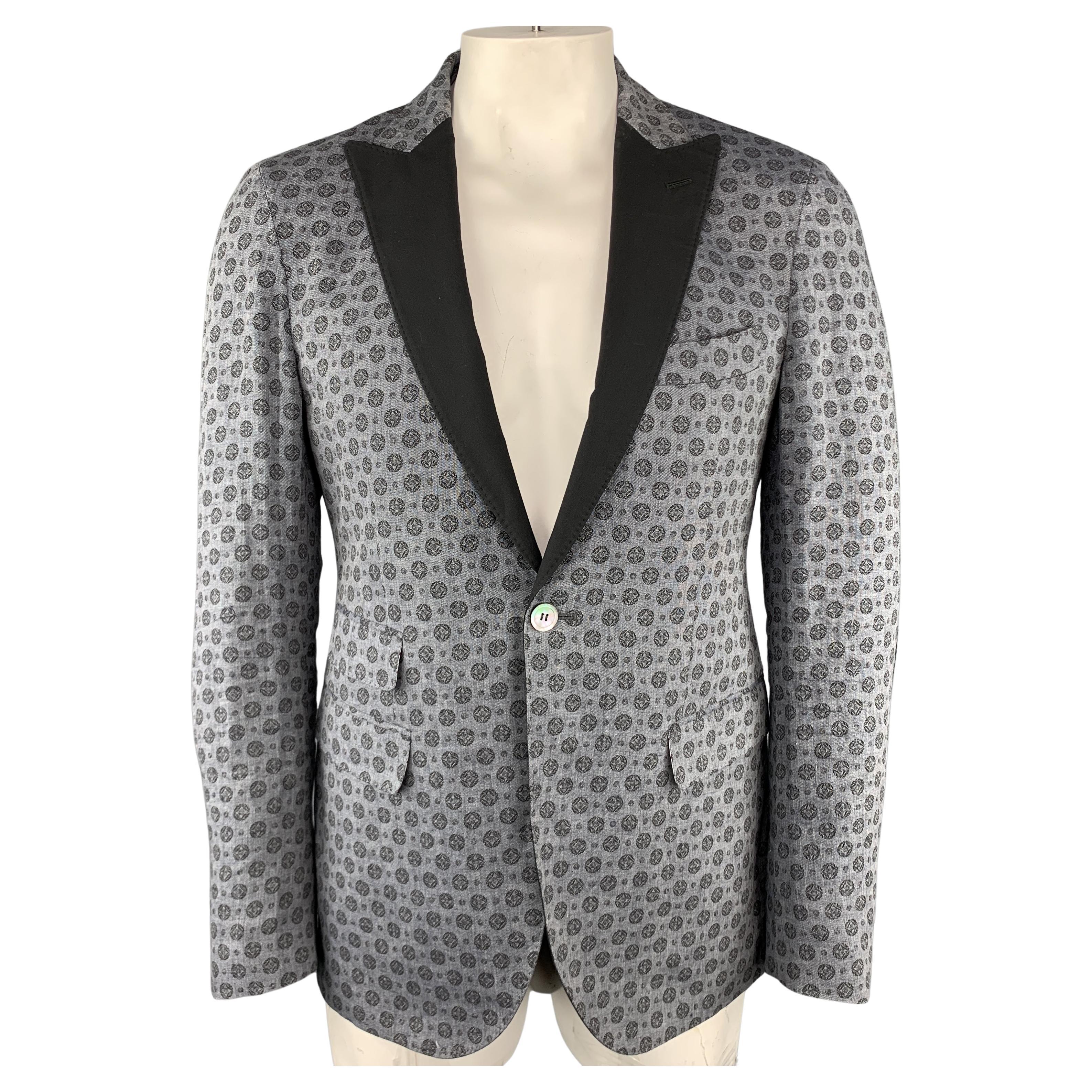 MICHAEL BASTIAN Size 40 Grey Print Linen Peak Lapel Sport Coat For Sale