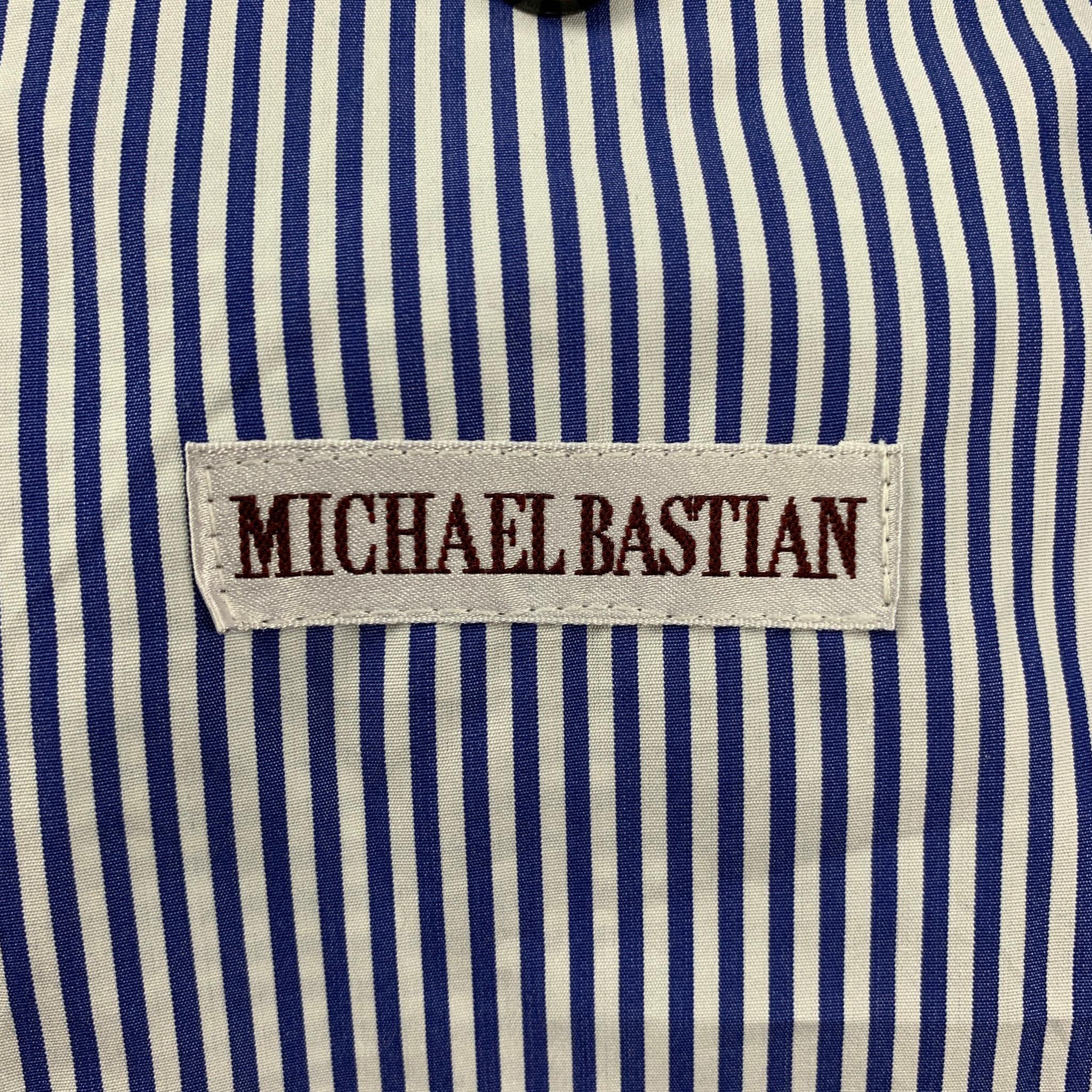 MICHAEL BASTIAN Size 40 Navy & Red Plaid Cotton Peak Lapel Suit 1
