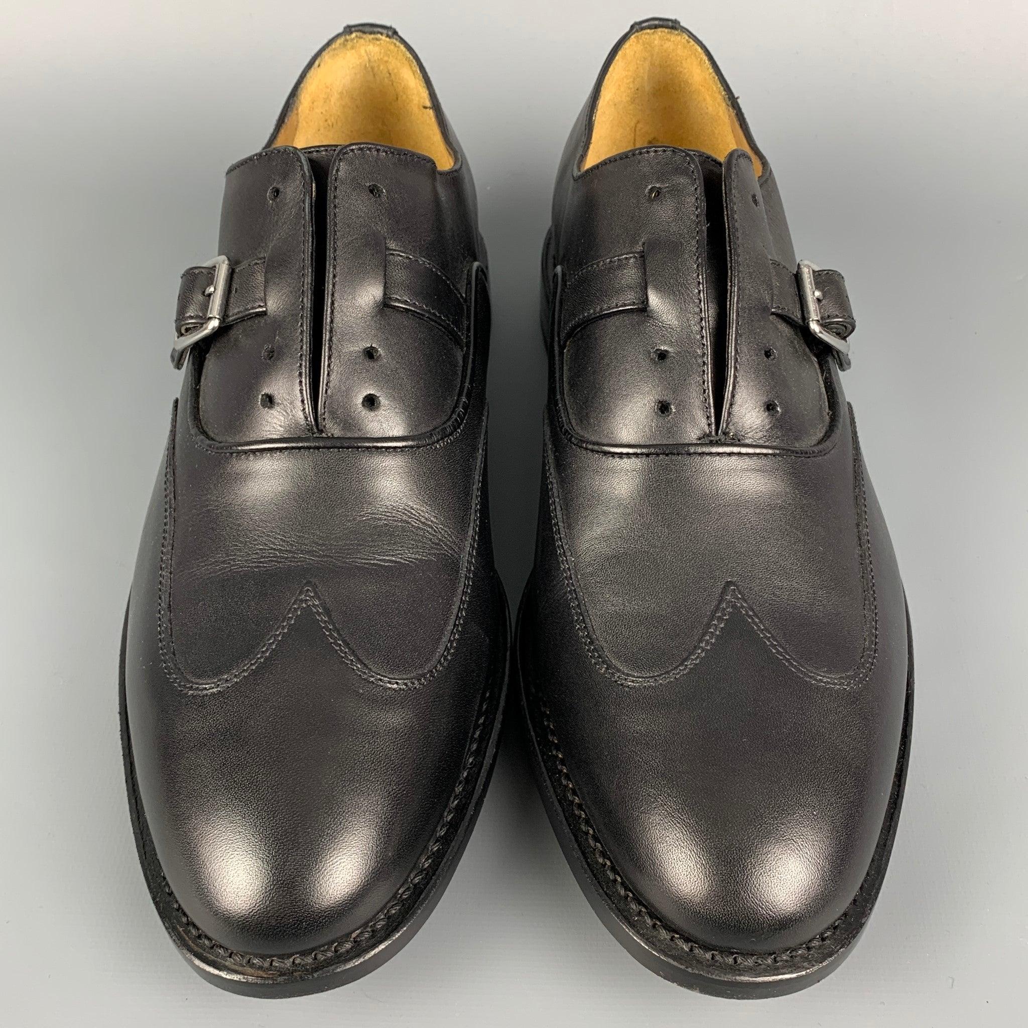 MICHAEL BASTIAN Größe 8,5 Schwarze Leder-Schuhe mit Monk-Riemenn und Schnürung Herren im Angebot