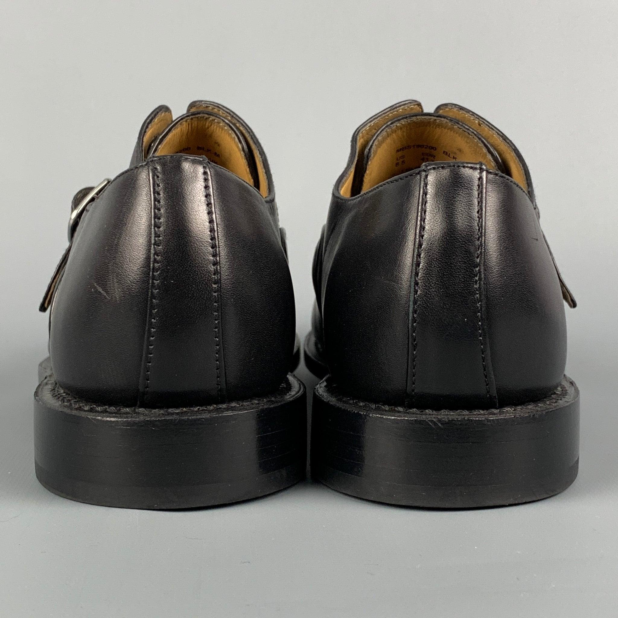MICHAEL BASTIAN Größe 8,5 Schwarze Leder-Schuhe mit Monk-Riemenn und Schnürung im Angebot 1