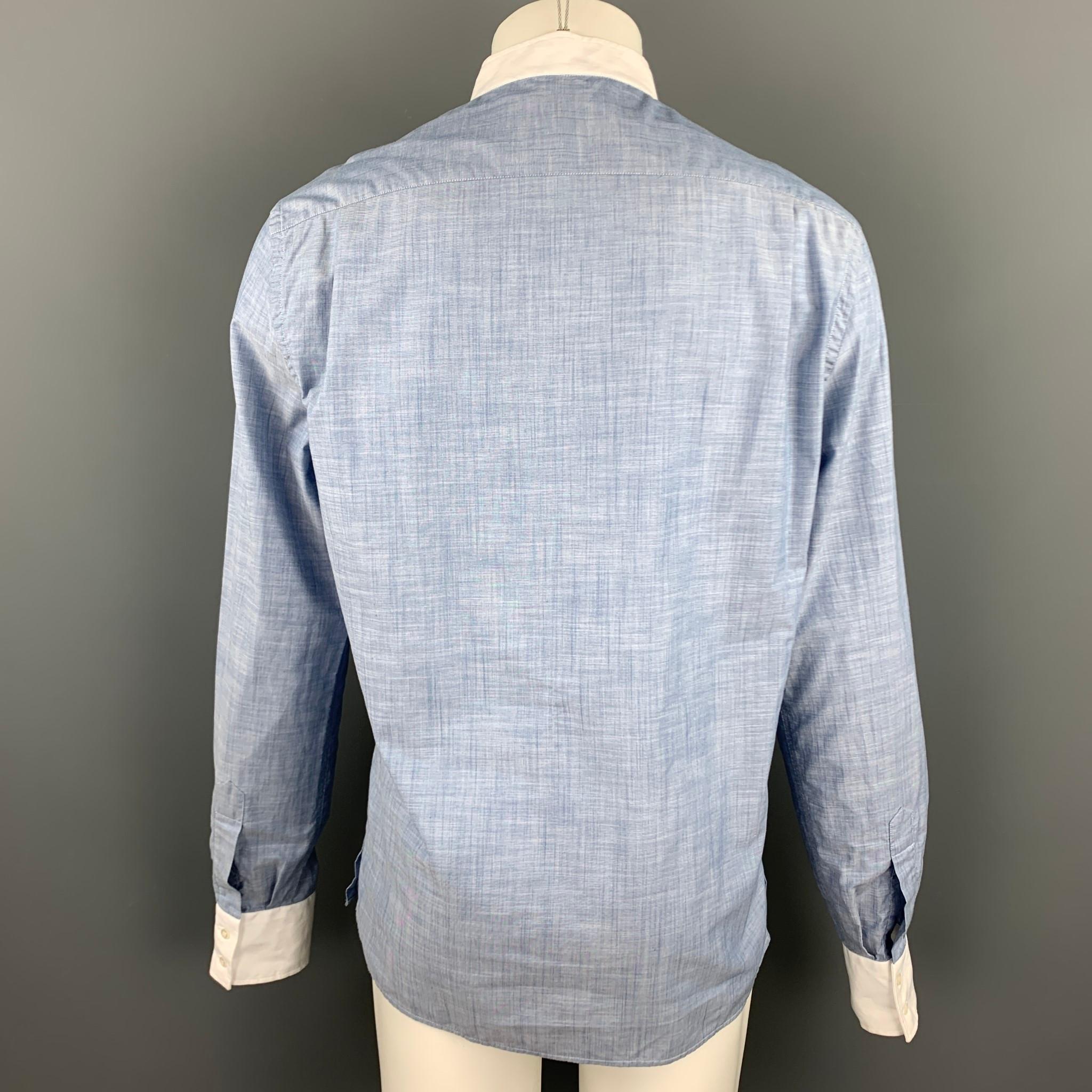 MICHAEL BASTIAN Size L Blue & White Pleated Cotton Long Sleeve Shirt In Good Condition In San Francisco, CA