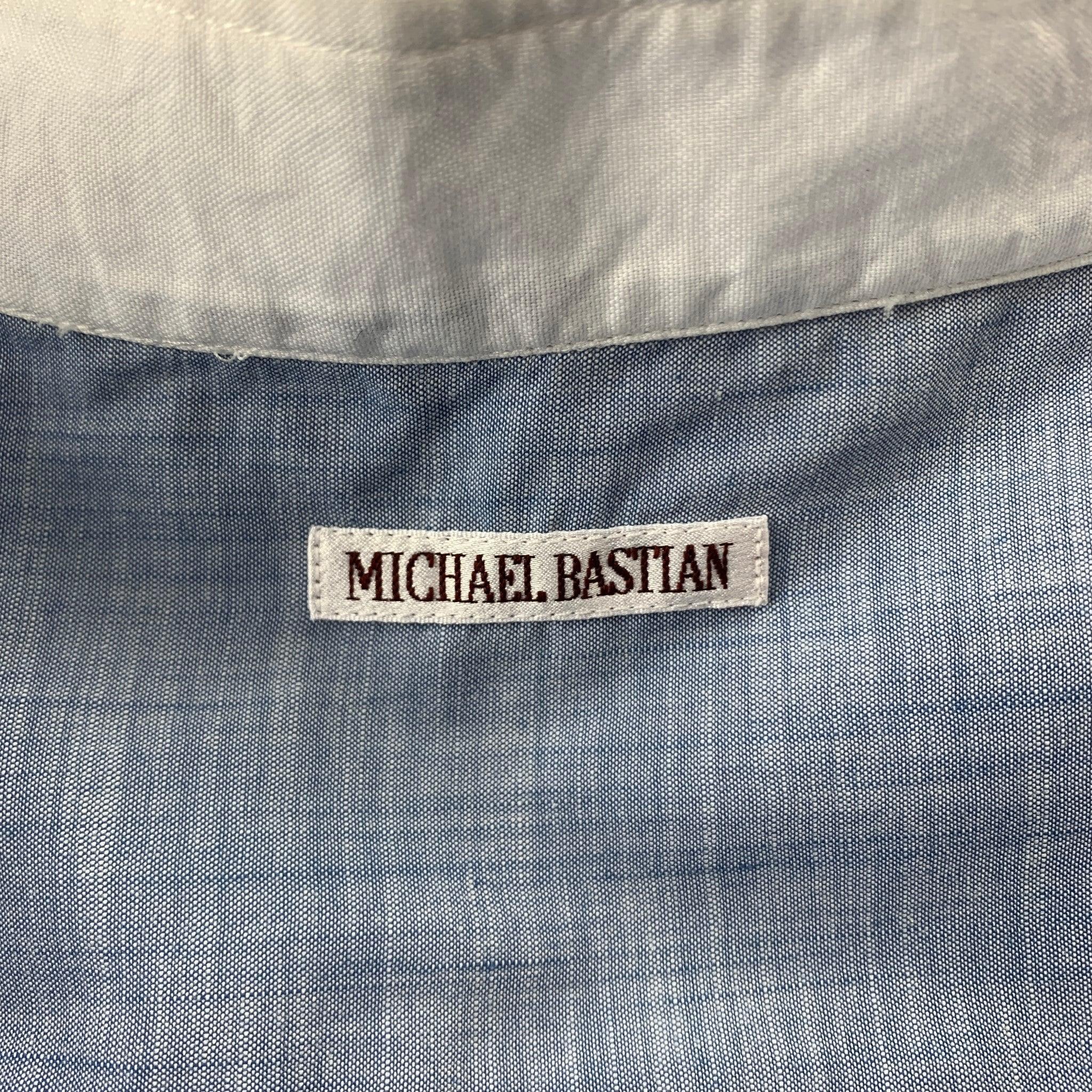 MICHAEL BASTIAN Size L Blue & White Pleated Cotton Long Sleeve Shirt For Sale 1