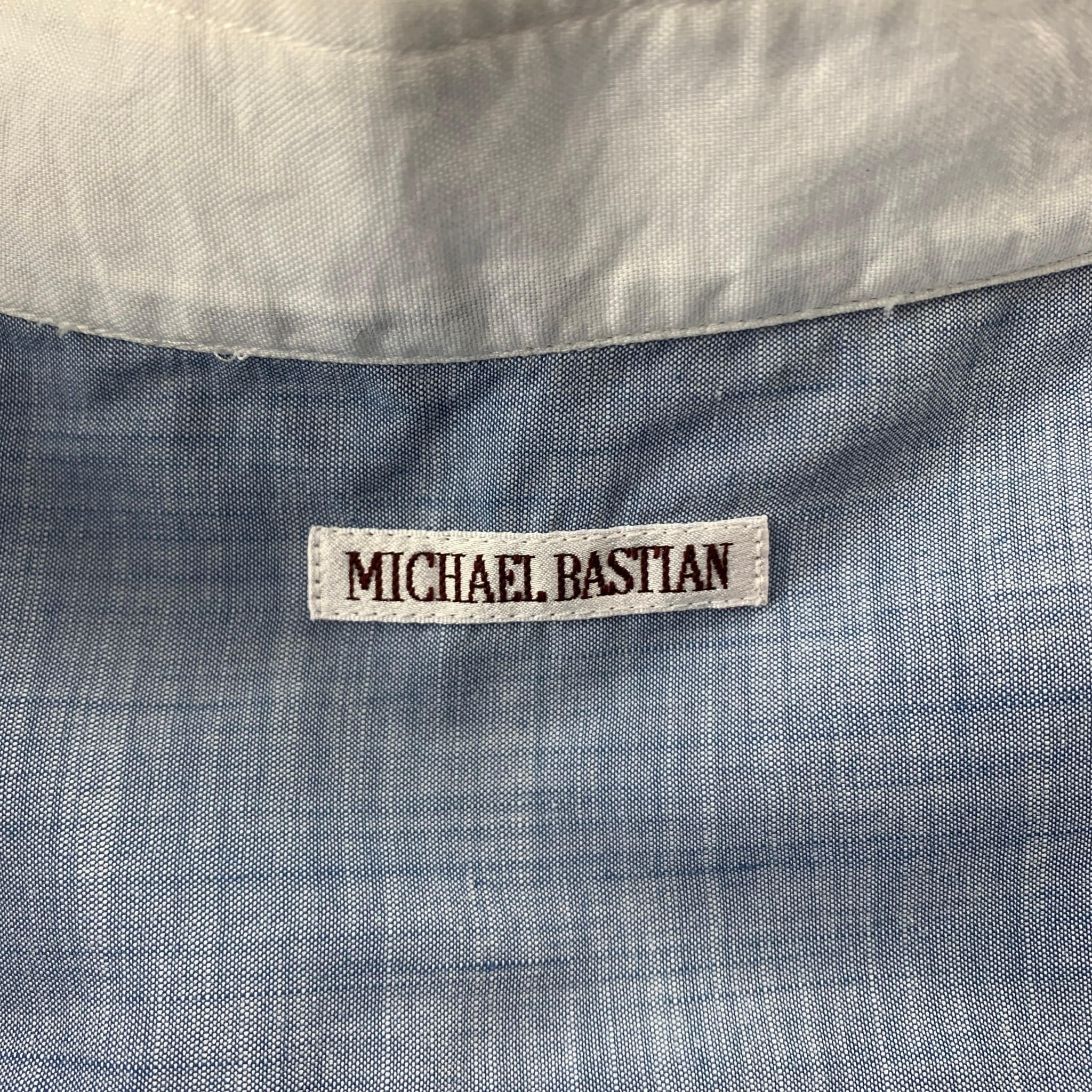 Women's MICHAEL BASTIAN Size L Blue & White Pleated Cotton Long Sleeve Shirt