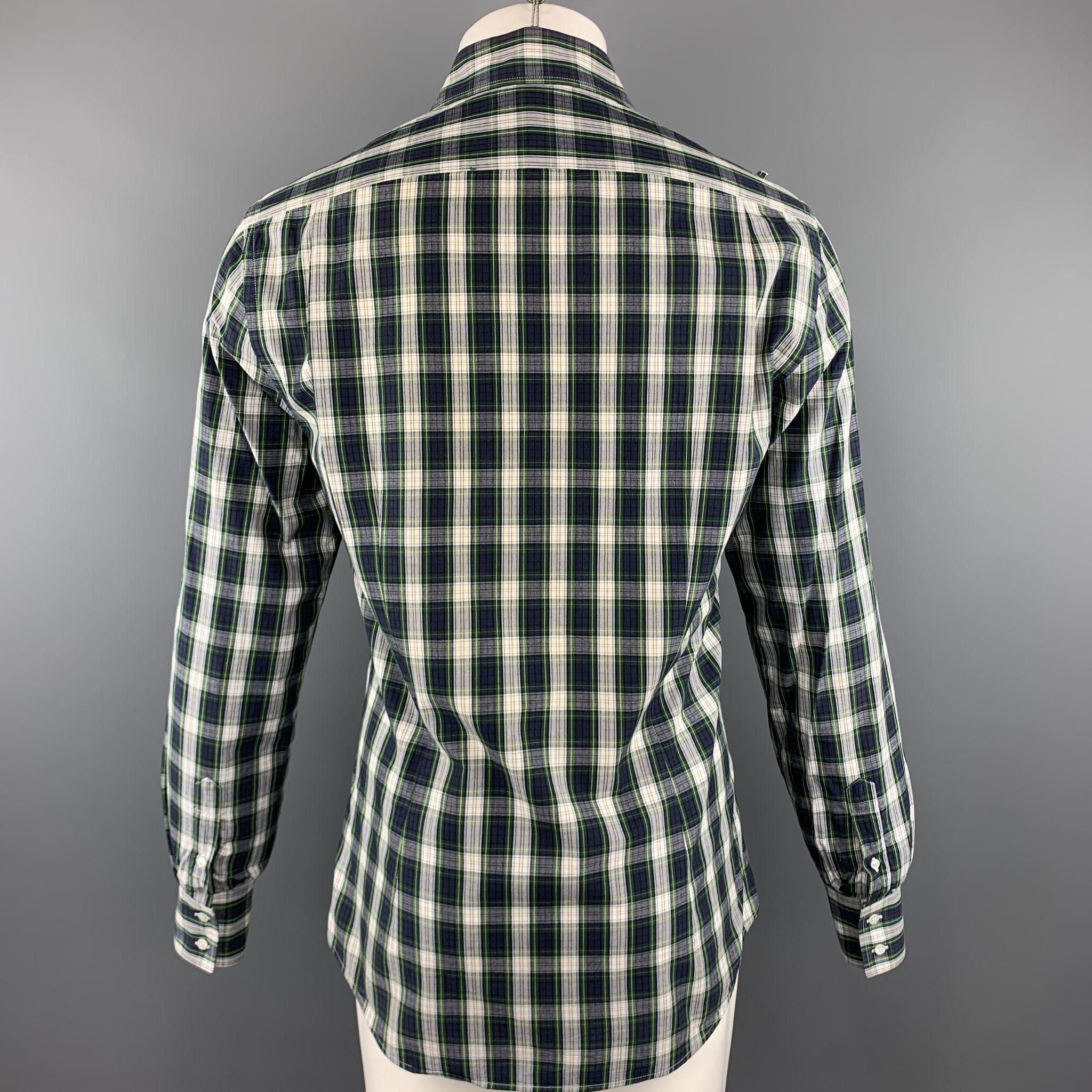MICHAEL BASTIAN Size M Navy & White Plaid Cotton Button Up Long Sleeve Shirt In Excellent Condition In San Francisco, CA