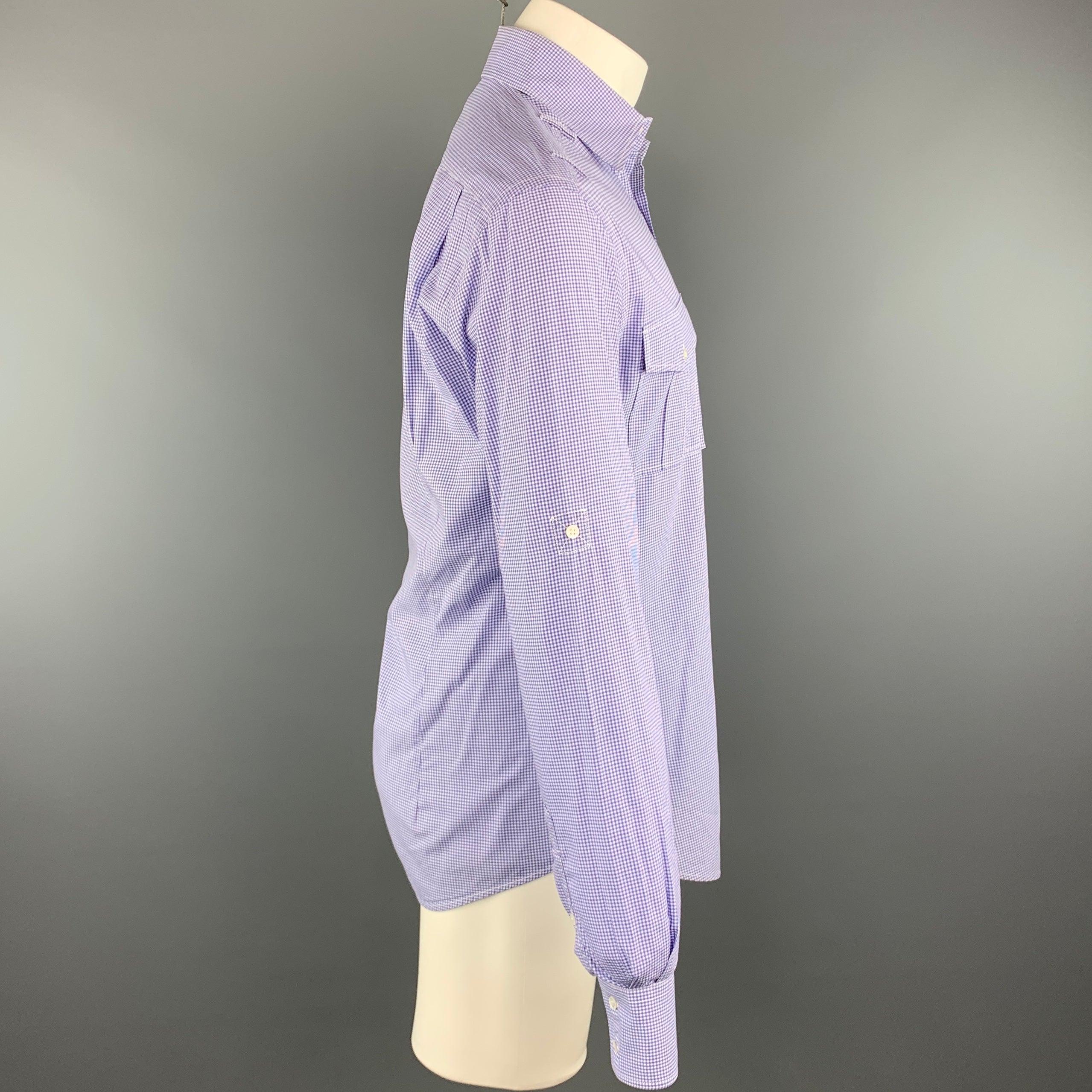 MICHAEL BASTIAN Size M Purple Checkered Cotton Button Up Long Sleeve Shirt In Excellent Condition For Sale In San Francisco, CA