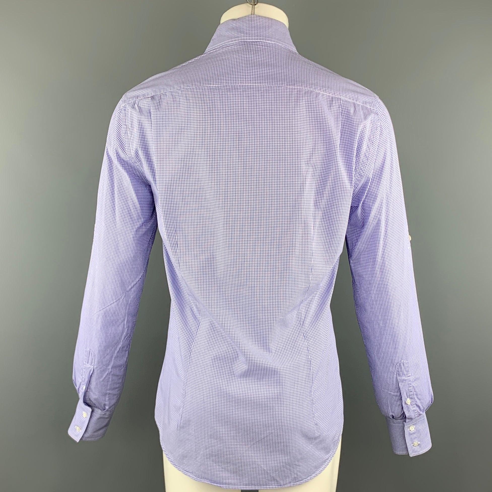 Men's MICHAEL BASTIAN Size M Purple Checkered Cotton Button Up Long Sleeve Shirt For Sale
