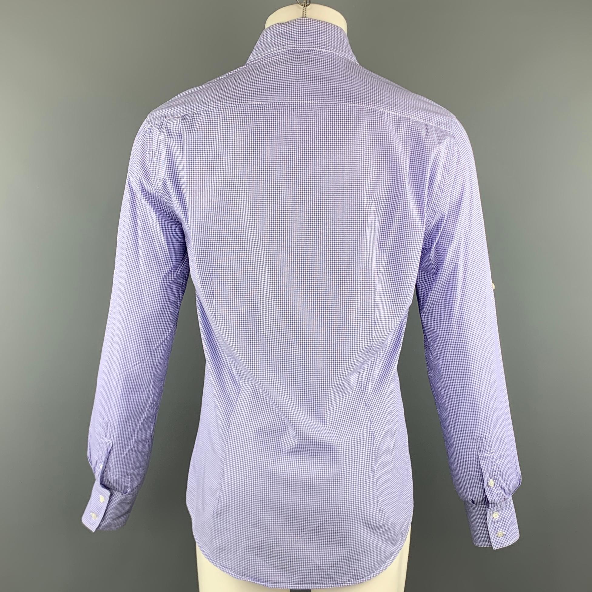 Men's MICHAEL BASTIAN Size M Purple Checkered Cotton Button Up Long Sleeve Shirt