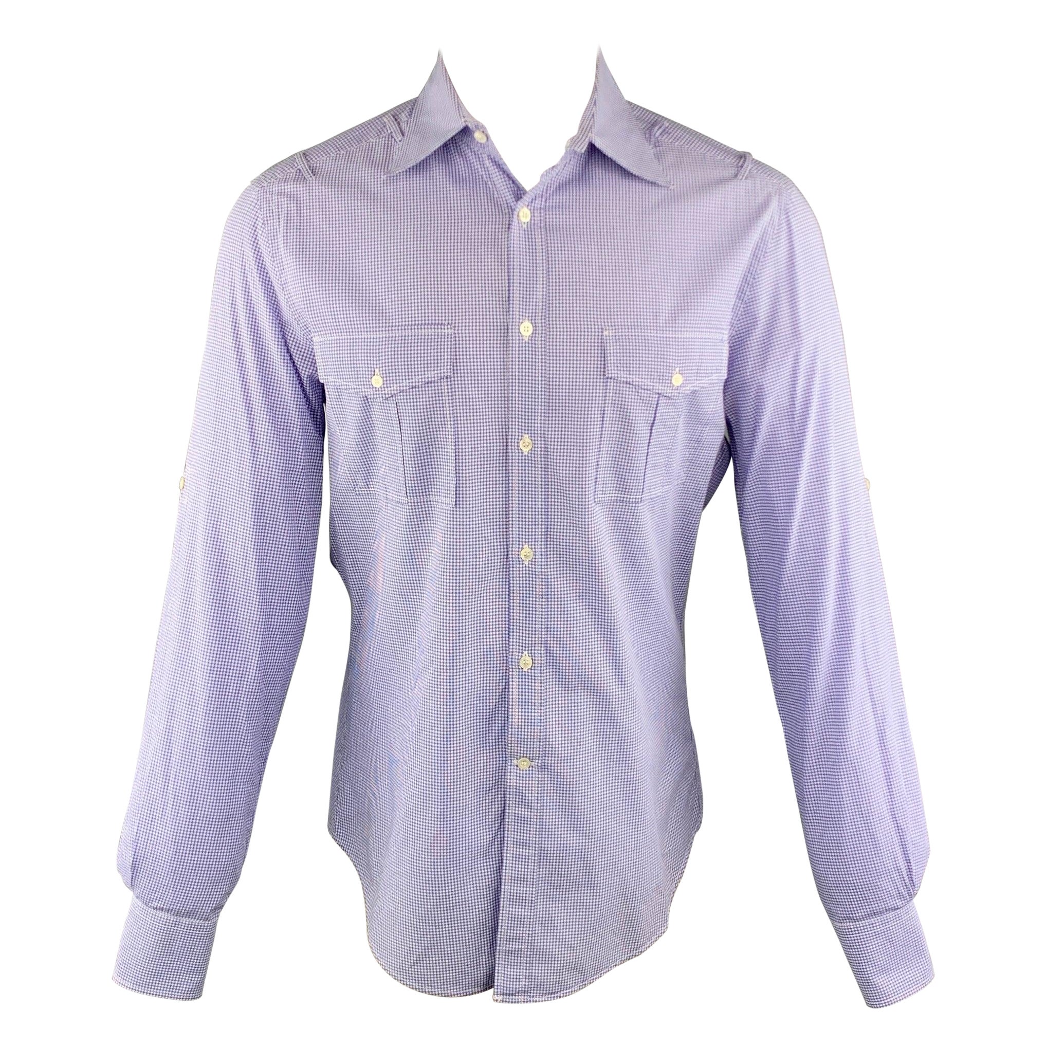 Chemise à manches longues MICHAEL BASTIAN, taille M, à carreaux violets et boutons en coton en vente