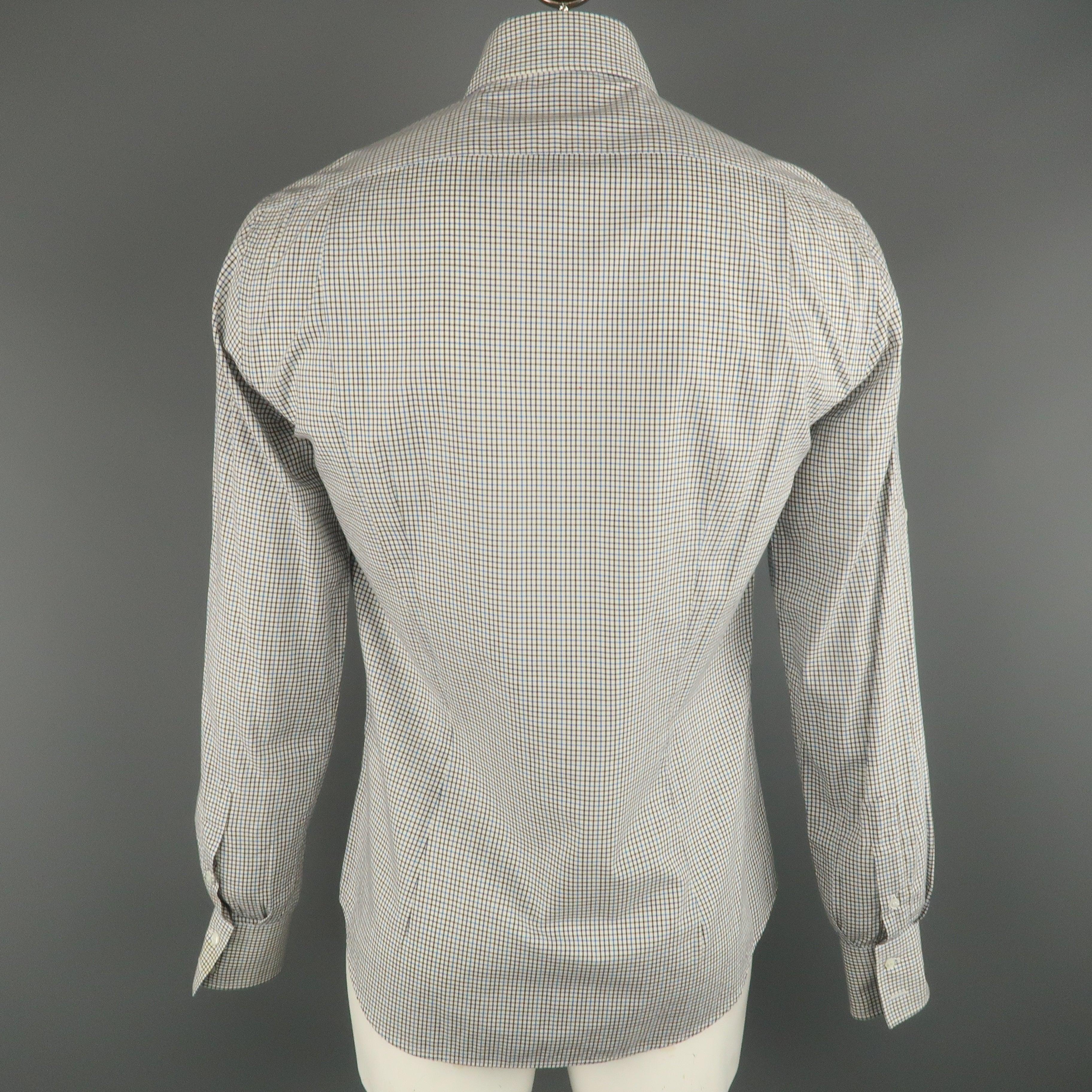 MICHAEL BASTIAN Size S Blue & Brown Plaid Cotton Button Up Long Sleeve Shirt For Sale 1