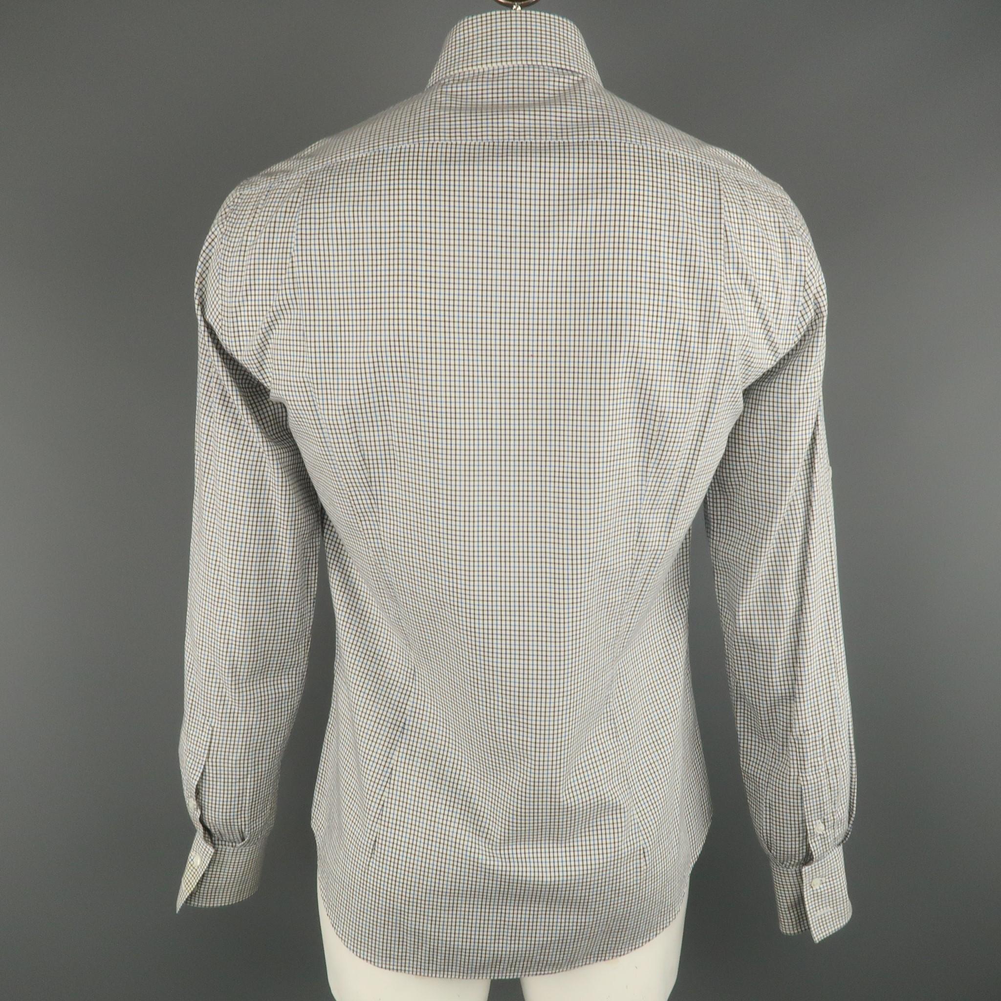 Gray MICHAEL BASTIAN Size S Blue & Brown Plaid Cotton Button Up Long Sleeve Shirt