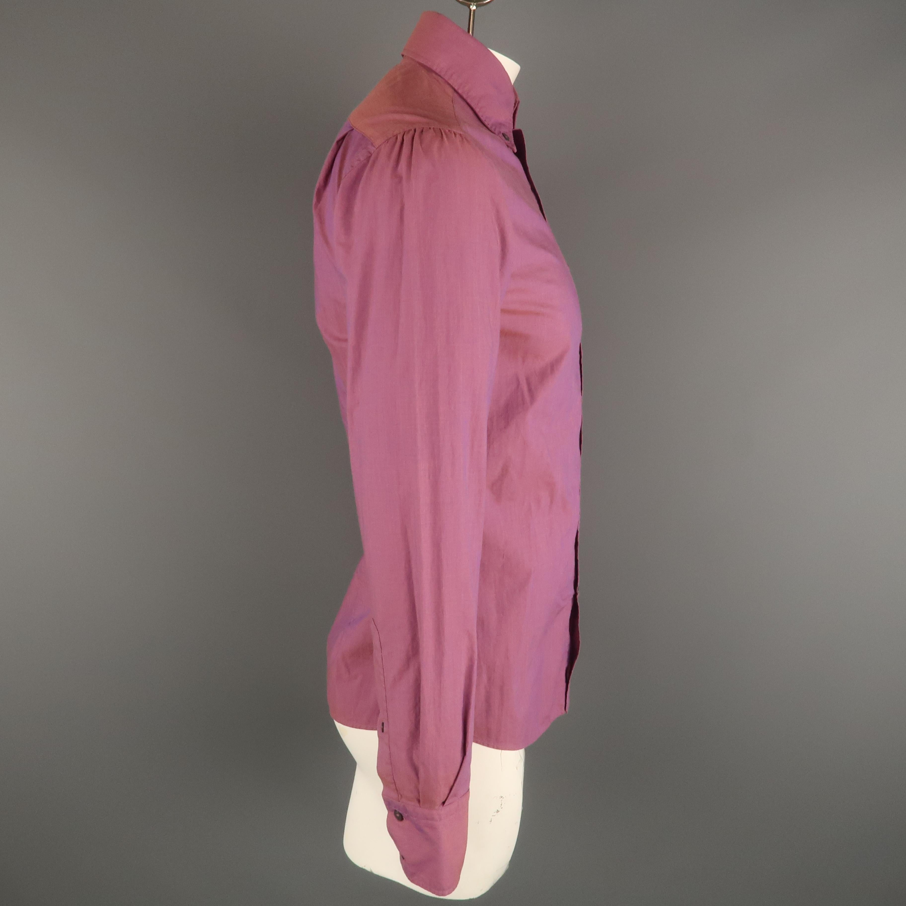 Pink MICHAEL BASTIAN Size S Magenta Solid Cotton Button Up Long Sleeve Shirt For Sale