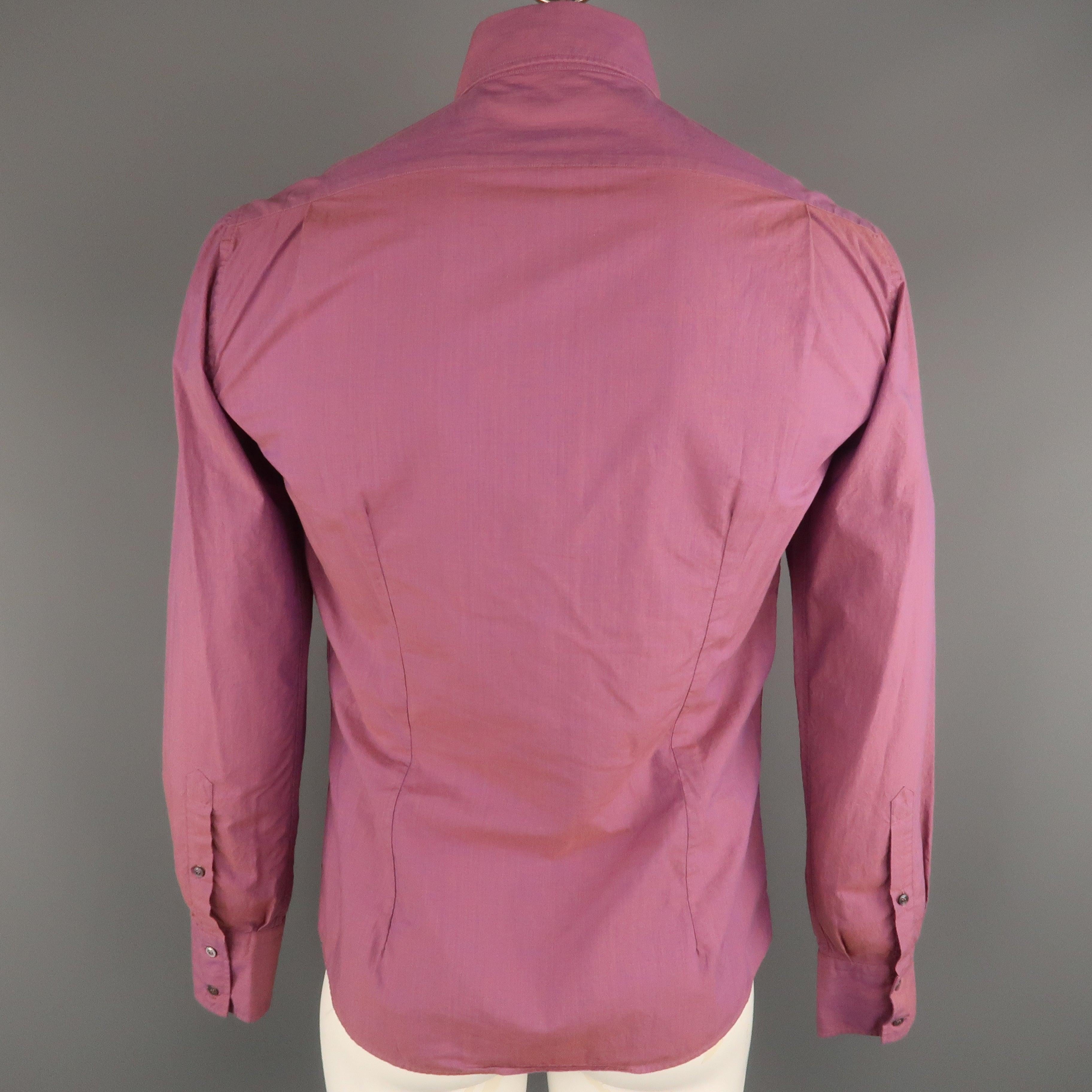 Men's MICHAEL BASTIAN Size S Magenta Solid Cotton Button Up Long Sleeve Shirt For Sale