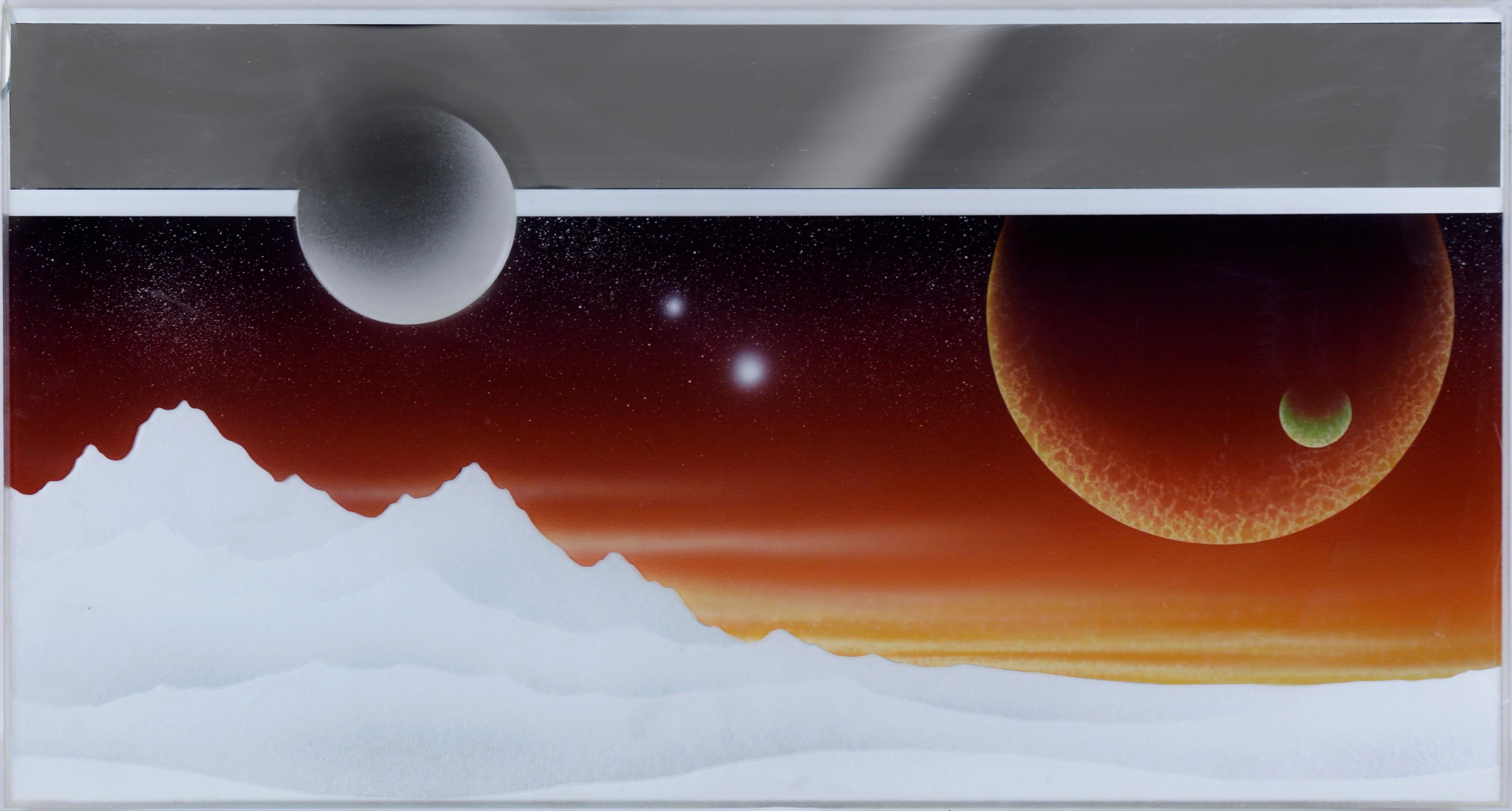 Michael Bates Landscape Painting – „Nightfall“ – rückseitig bemalte Radierung auf Glas, limitierte Auflage 1/100