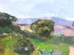 "Paisaje rural Escena de colinas con sendero" Pintura al óleo de estilo expresionista