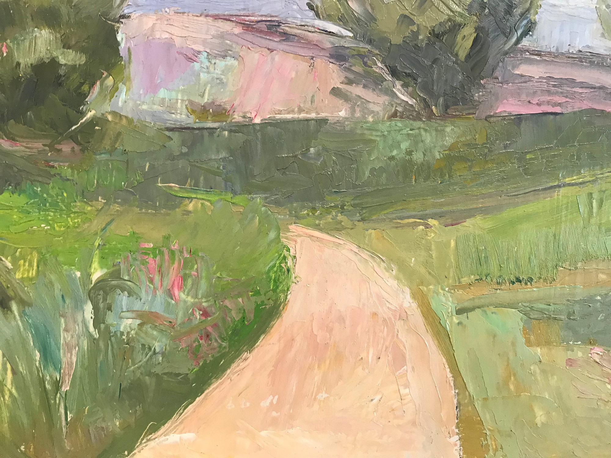 A strong modernist oil painting depicted in the Mid Century by Russian painter Michael Baxte. Mostly known for his abstracted figures on canvas or street scenes, this piece is a wonderful representation of his landscapes with expressive use of
