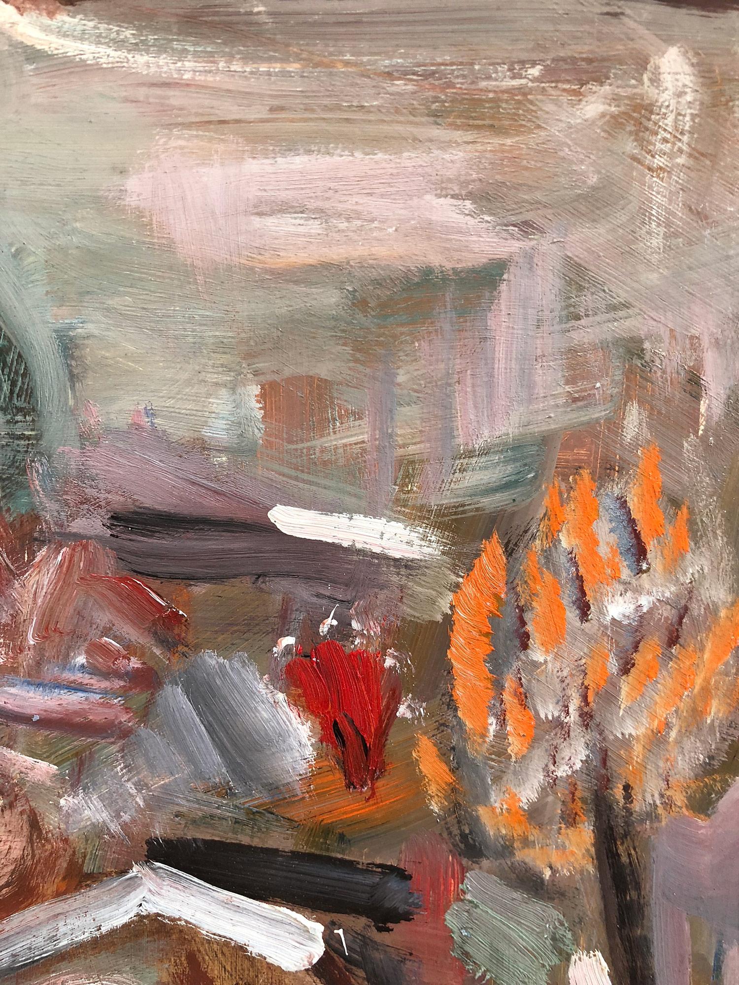 Une peinture à l'huile d'un modernisme puissant, réalisée en 1969 par le peintre russe Michael Baxte. Principalement connue pour ses figures abstraites sur toile ou ses scènes de rue, cette pièce est une merveilleuse représentation de ses