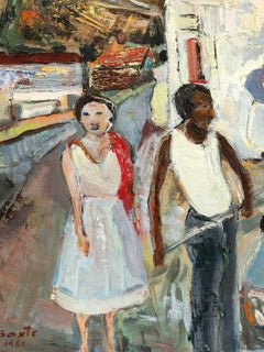 "Landscape Scene of Mexican Villagers" Expressionistic Oil Painting on Masonite