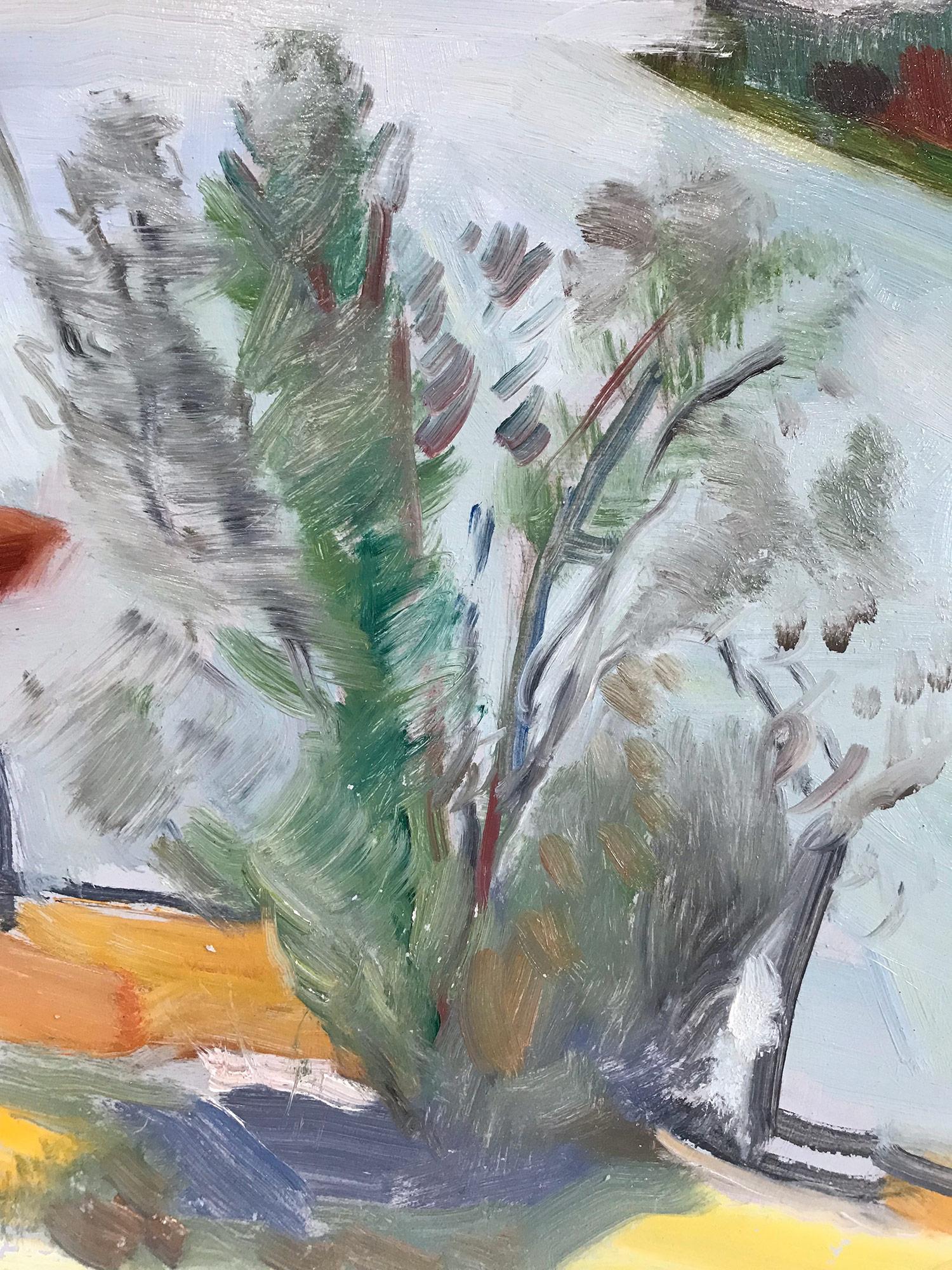 « Scène de paysage d'un pêcheur par un lac » - Peinture à l'huile expressionniste sur massonite en vente 6