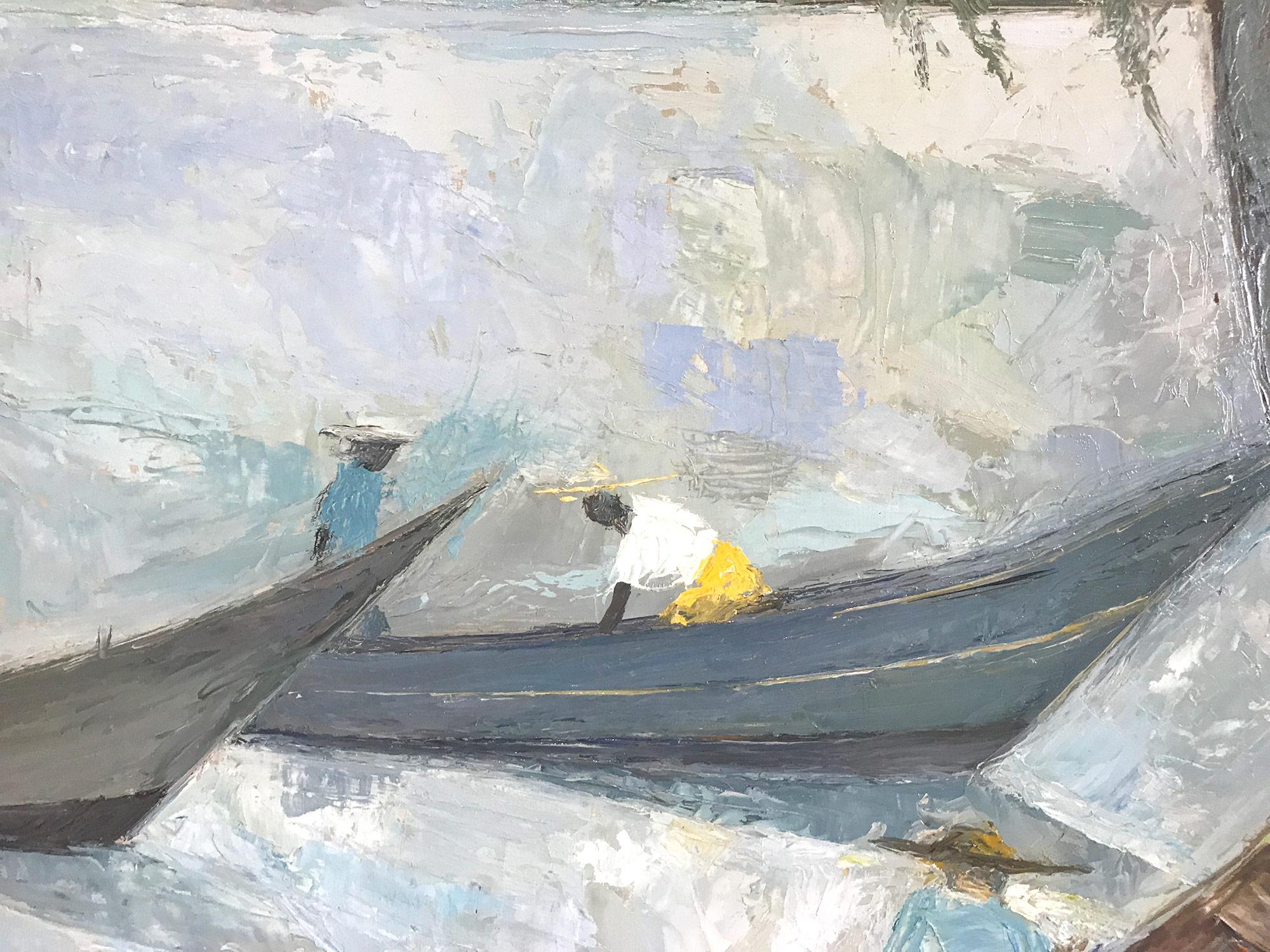 „Pescadores“ Mexikanische Szene im expressionistischen Stil des Wassers mit Fischern – Painting von Michael Baxte
