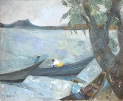 Vintage "Pescadores" Expressionistic Style Mexican Scene by the Water with Fishermen