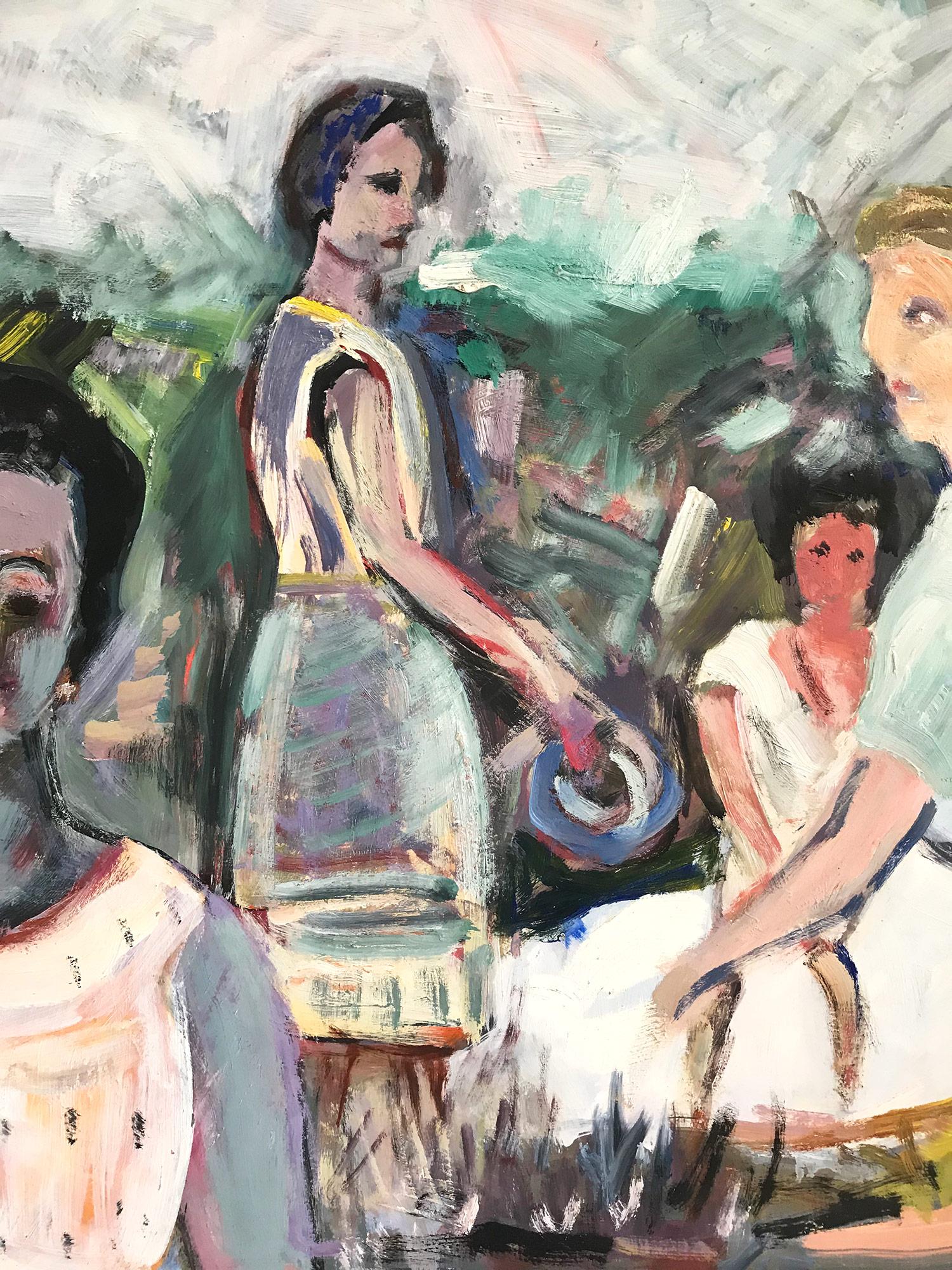 „Mexikanische Landschaftssszene mit weiblichen Figuren und Kind“, expressionistischer Stil (Expressionismus), Painting, von Michael Baxte