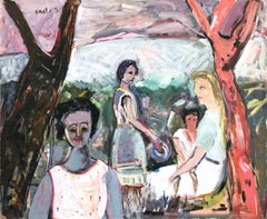 "Mexican Landscape Scene with Female Figures and Child" Expressionistic Style