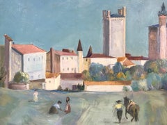 ""Europäische Dorflandschaftsszene" Öl auf Karton, modernistisches Gemälde