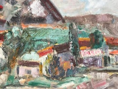 "Mexican Village Landscape Scene with Houses" Expressionistic Style Oil Painting