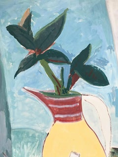 "Modernist Still Life with Vase and Fruits" Expressionistic Style Oil Painting