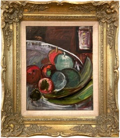 Vintage "Still Life with Apples" Fruit Modern Mid Century Oil Painting on Board Painting