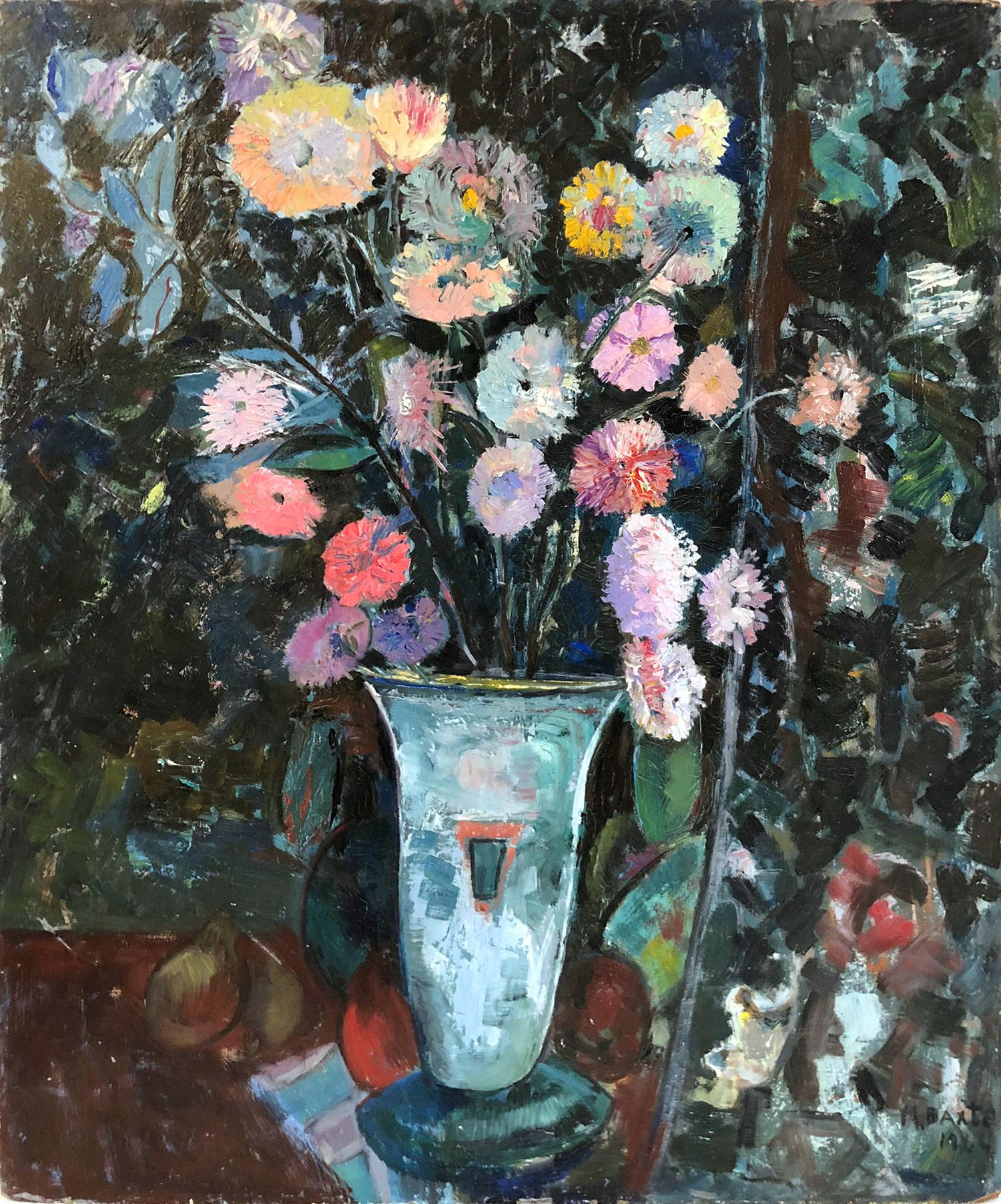 Michael Baxte Still-Life Painting - Still Life with Colorful Flowers in Vase