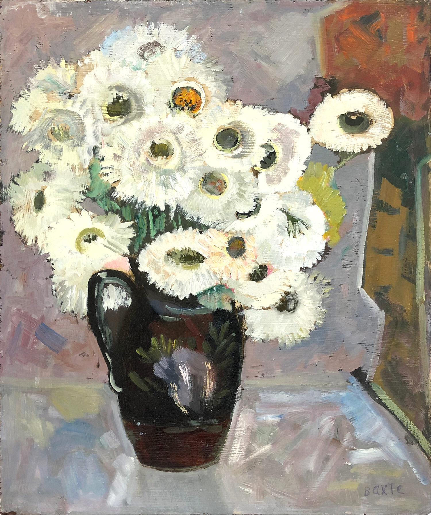 "Still Life with Flower Pot" Expressionistic Style Oil Painting on Board