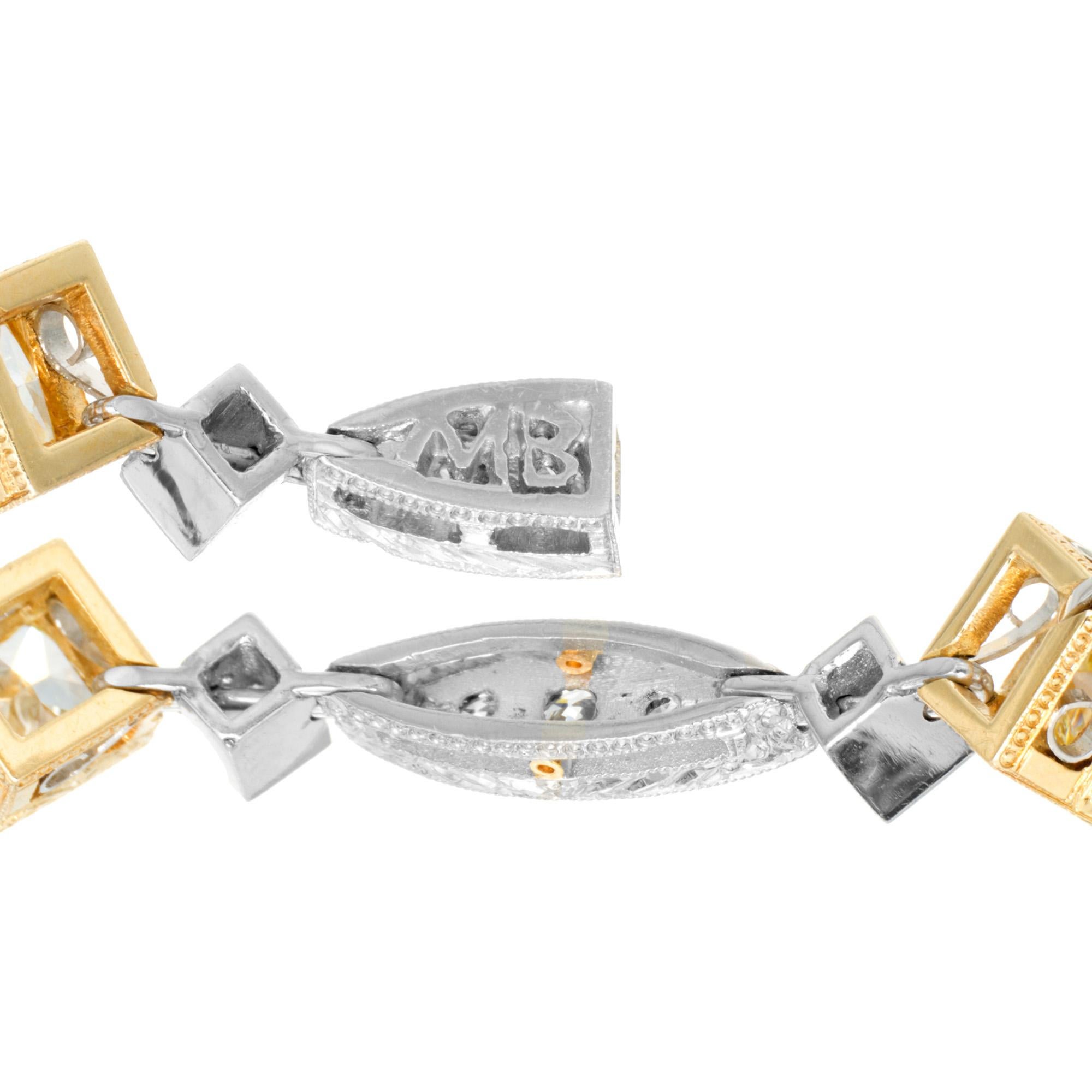 Women's Michael Beaudry 3.95 Carat Natural Fancy Yellow Diamond Platinum Gold Bracelet For Sale