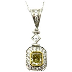 Michael Beaudry Fancy Yellow Radiant Cut Diamond 18 Karat and Platinum Necklace