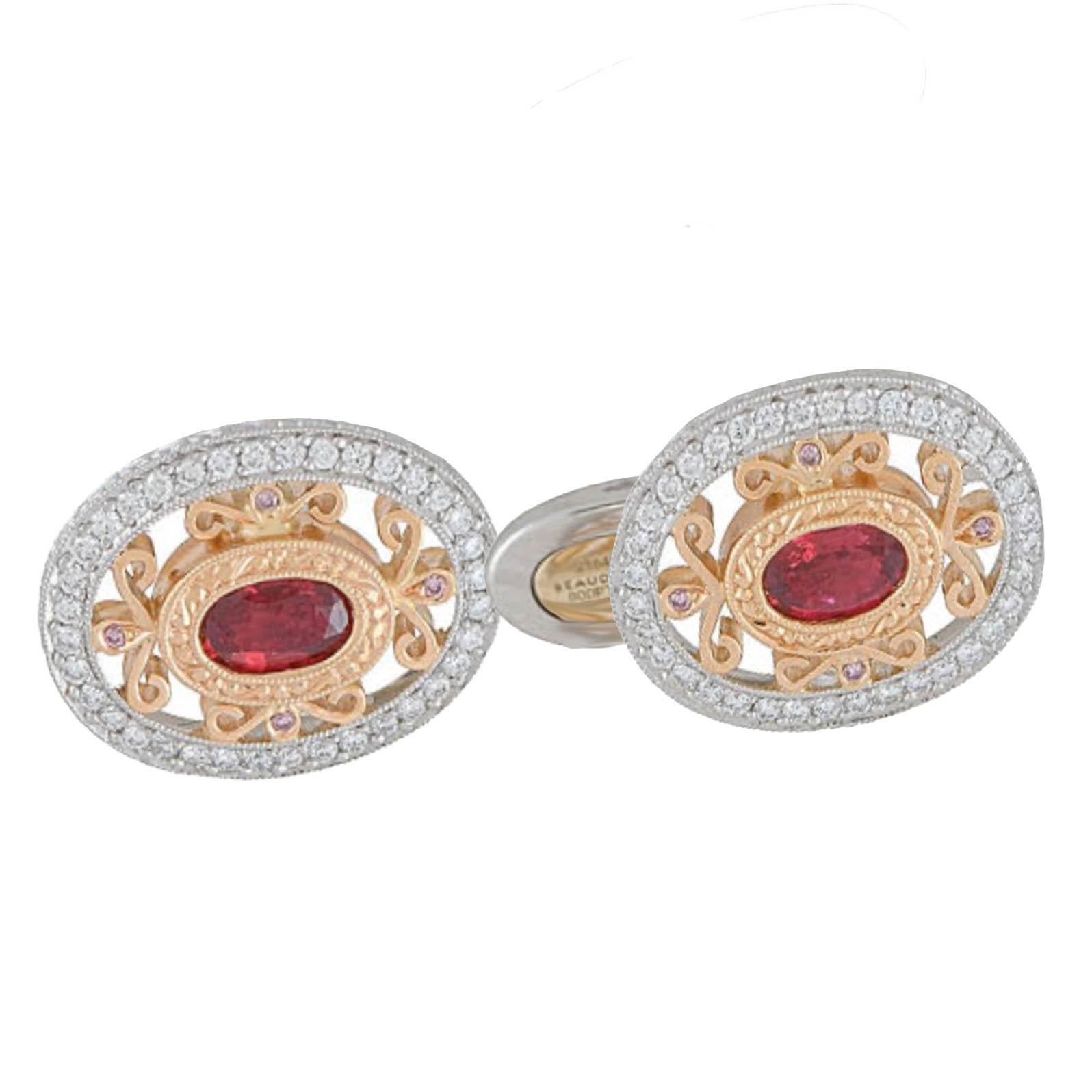 Michael Beaudry Fleur-de-Lis Rubin-Diamant-Manschettenknöpfe GIA im Zustand „Neu“ im Angebot in Beverly Hills, CA