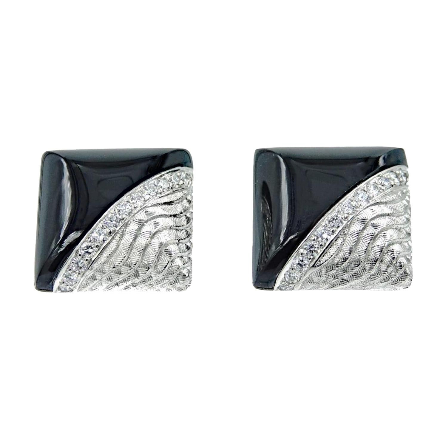 Michael Beaudry Onyx and Diamond Earrings with .40 CTW of Diamonds in Platinum In Good Condition For Sale In Naples, FL