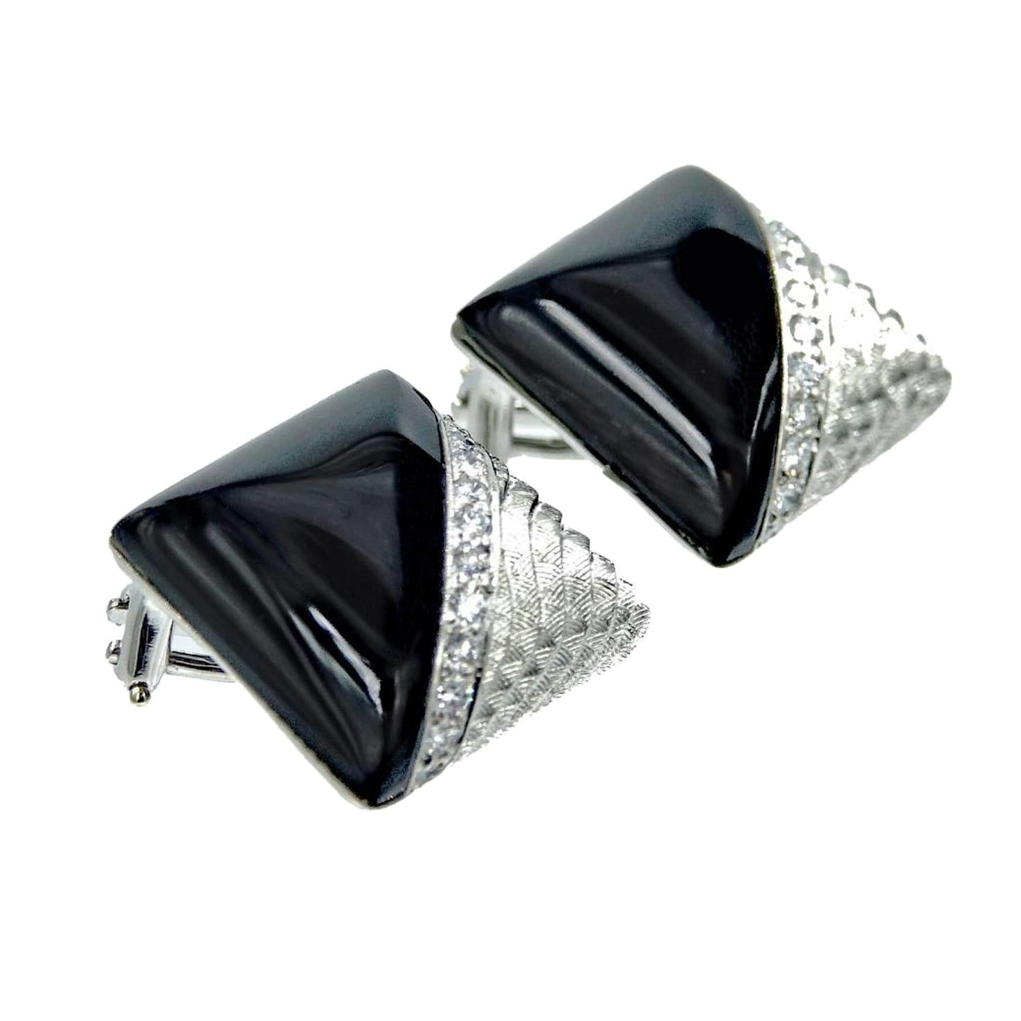 Women's Michael Beaudry Onyx and Diamond Earrings with .40 CTW of Diamonds in Platinum For Sale