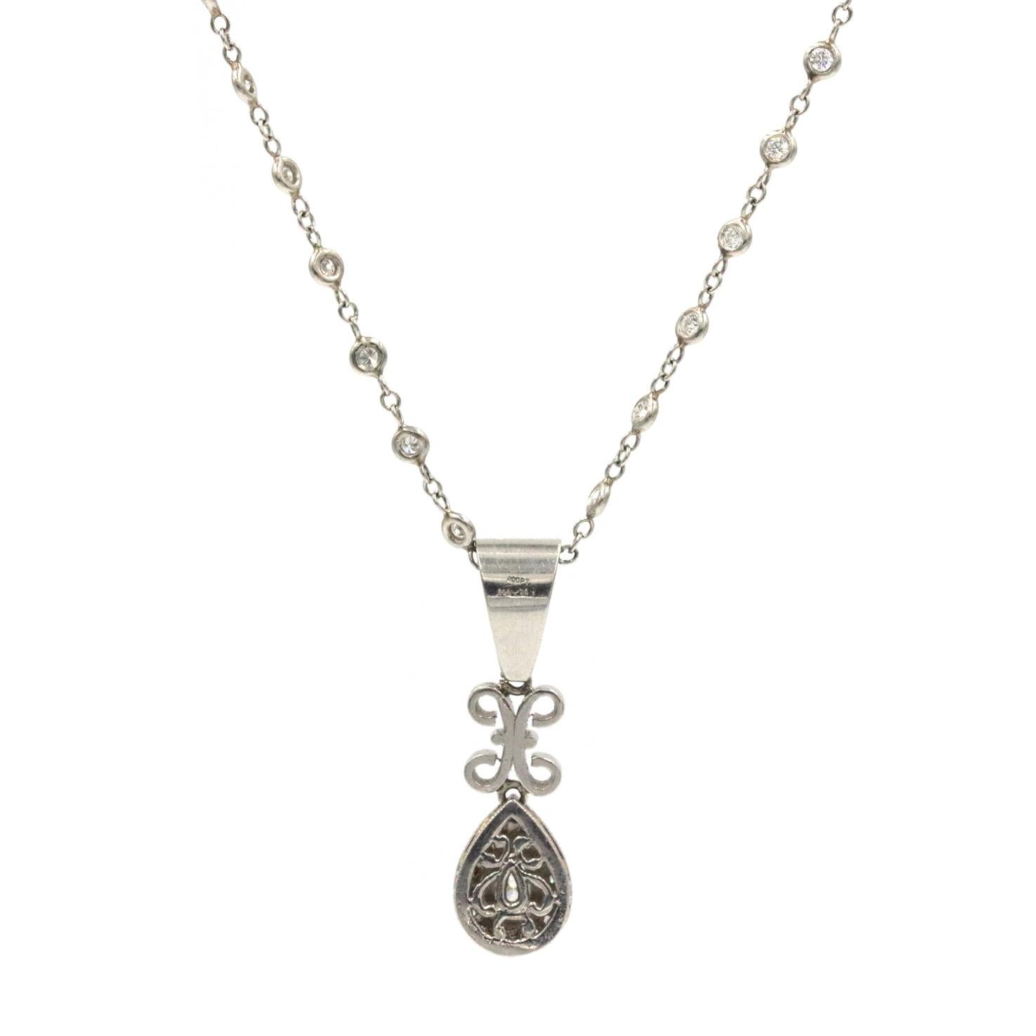 Art Deco Michael Beaudry Pear Shaped Diamond Pendant On A Diamond Chain In Platinum For Sale