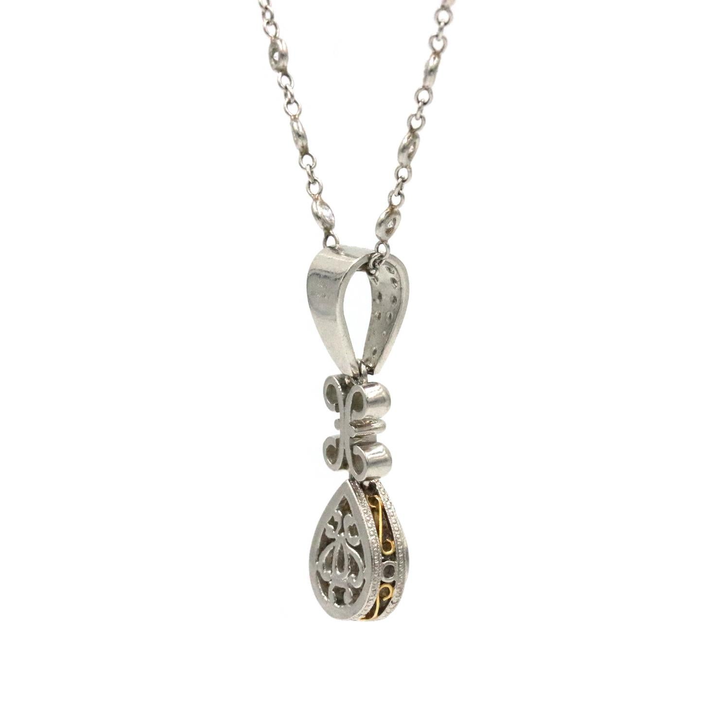 Donna Ciondolo con diamante a forma di pera di Michael Beaudry su una catena di diamanti in platino in vendita