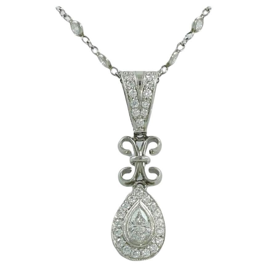 Michael Beaudry Pear Shaped Diamond Pendant On A Diamond Chain In Platinum For Sale