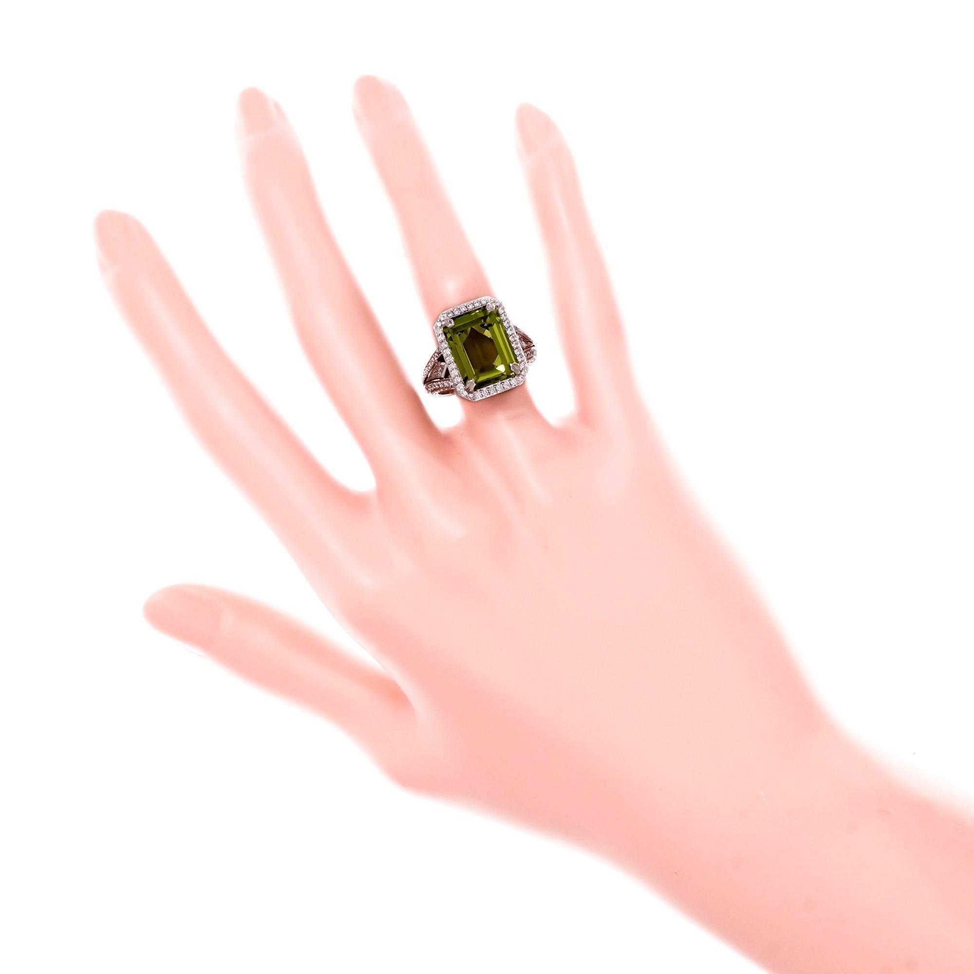 Women's Michael Beaudry 6.82 Carat Peridot Diamond Halo Platinum Cocktail Ring