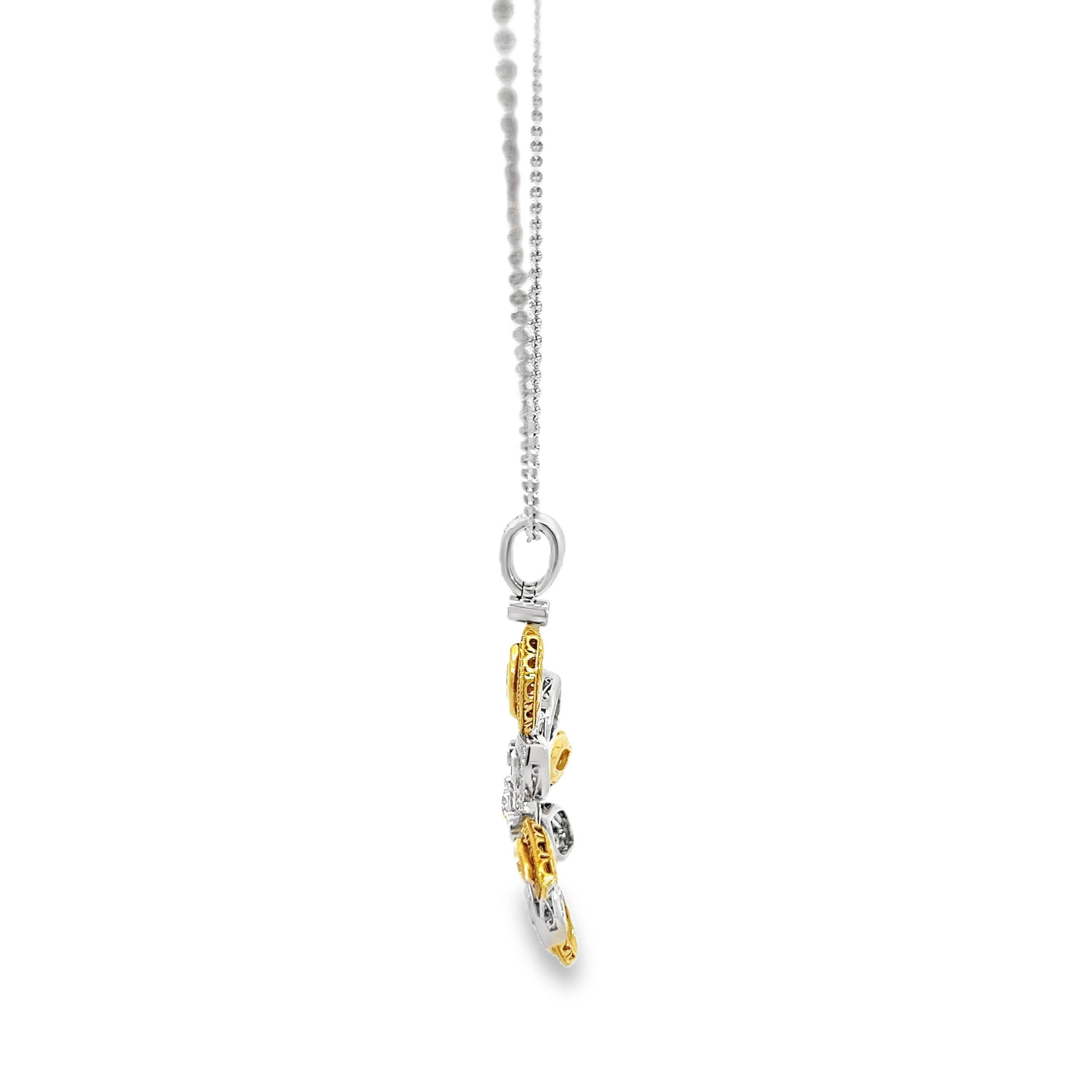 Mixed Cut Michael Beaudry Platinum and 18k Yellow Gold Star Cross Diamond Pendant Necklace For Sale