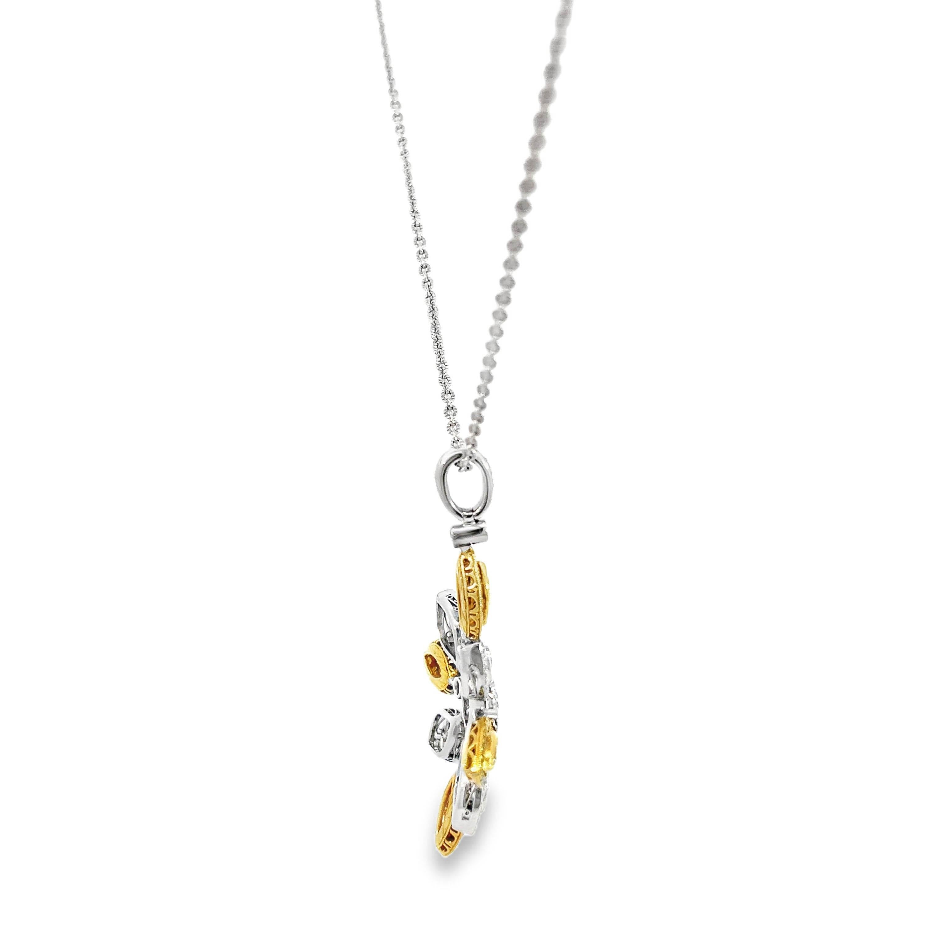 Michael Beaudry Platinum and 18k Yellow Gold Star Cross Diamond Pendant Necklace In New Condition For Sale In Beverly Hills, CA